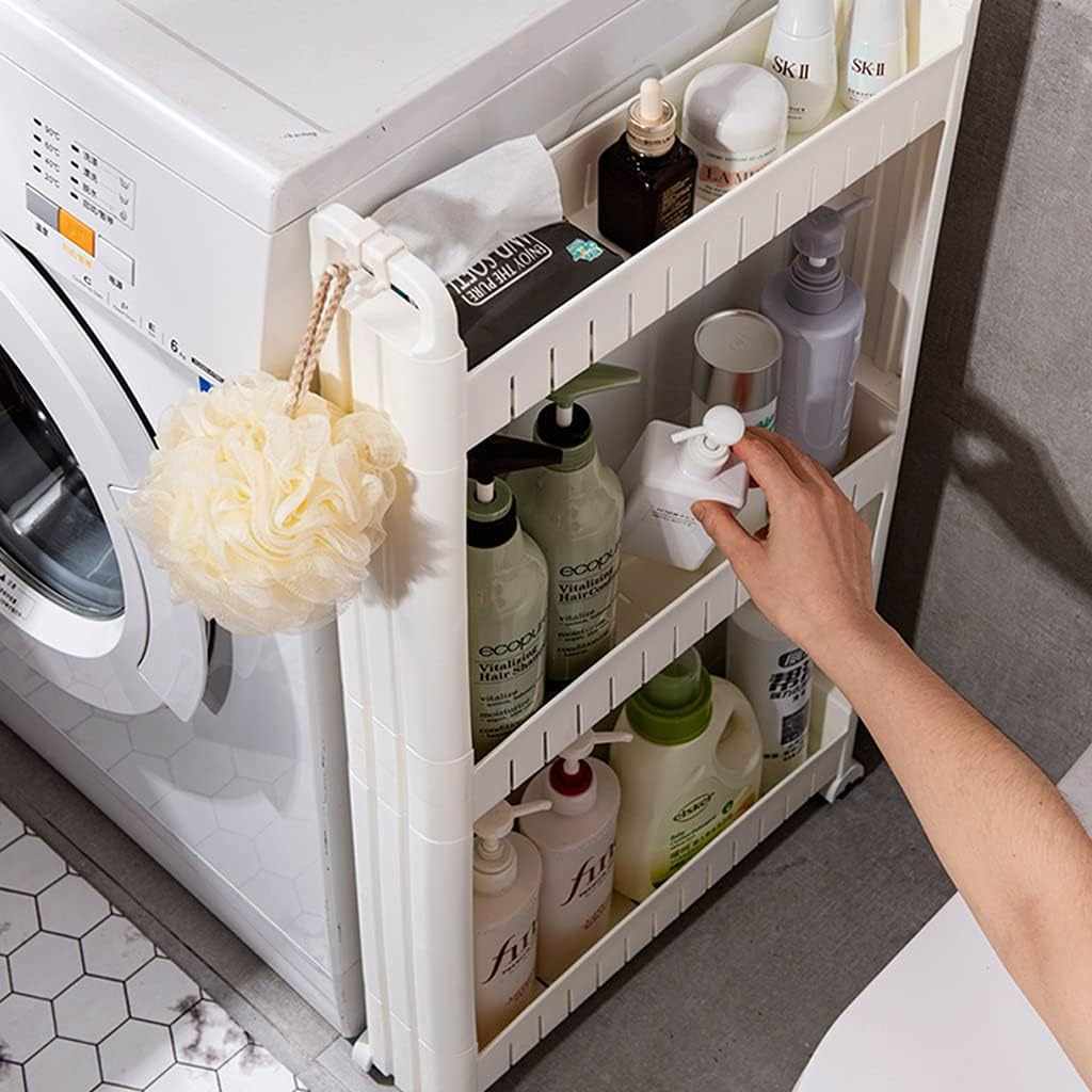 Chariot de rangement mince - 3 niveaux - 10cm - plastique blanc, à roulettes, organisateur mobile