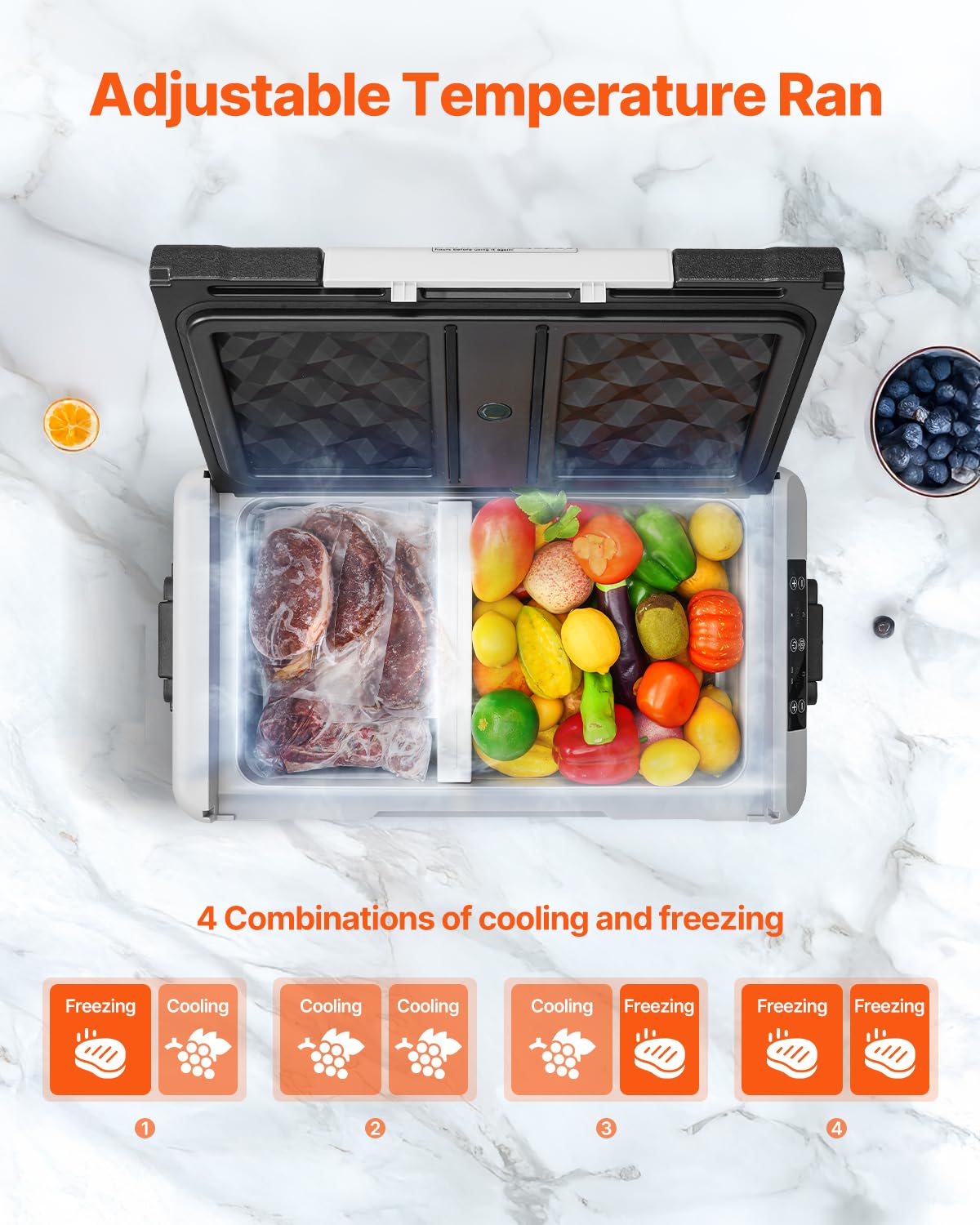 VEVOR - Glacière portable 45L - double zone, -20°C à 10°C, 0,6 kWh, 12/24V, 100-240V