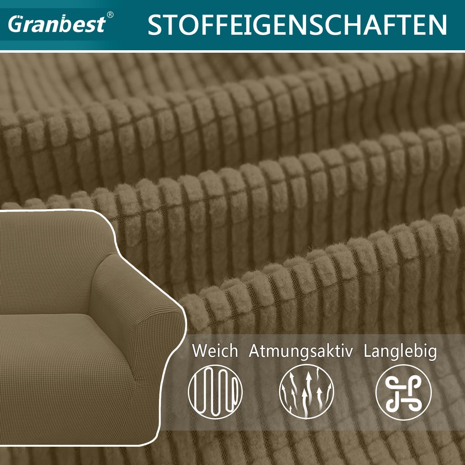 Granbest - housse de canapé jacquard 2 places - élastique, protection animaux, vert kaki