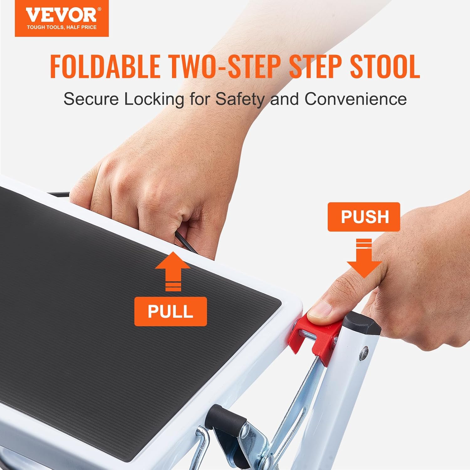 VEVOR - escabeau 2 marches - acier, 150kg - surface antidérapante, pliable