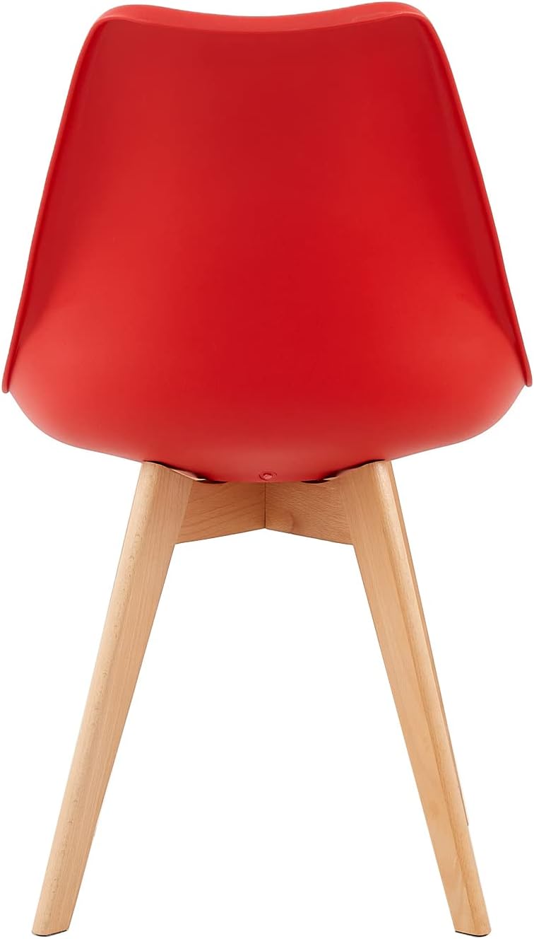 EGGREE - Lot de 4 chaises scandinaves - bois hêtre - assise rouge rembourrée
