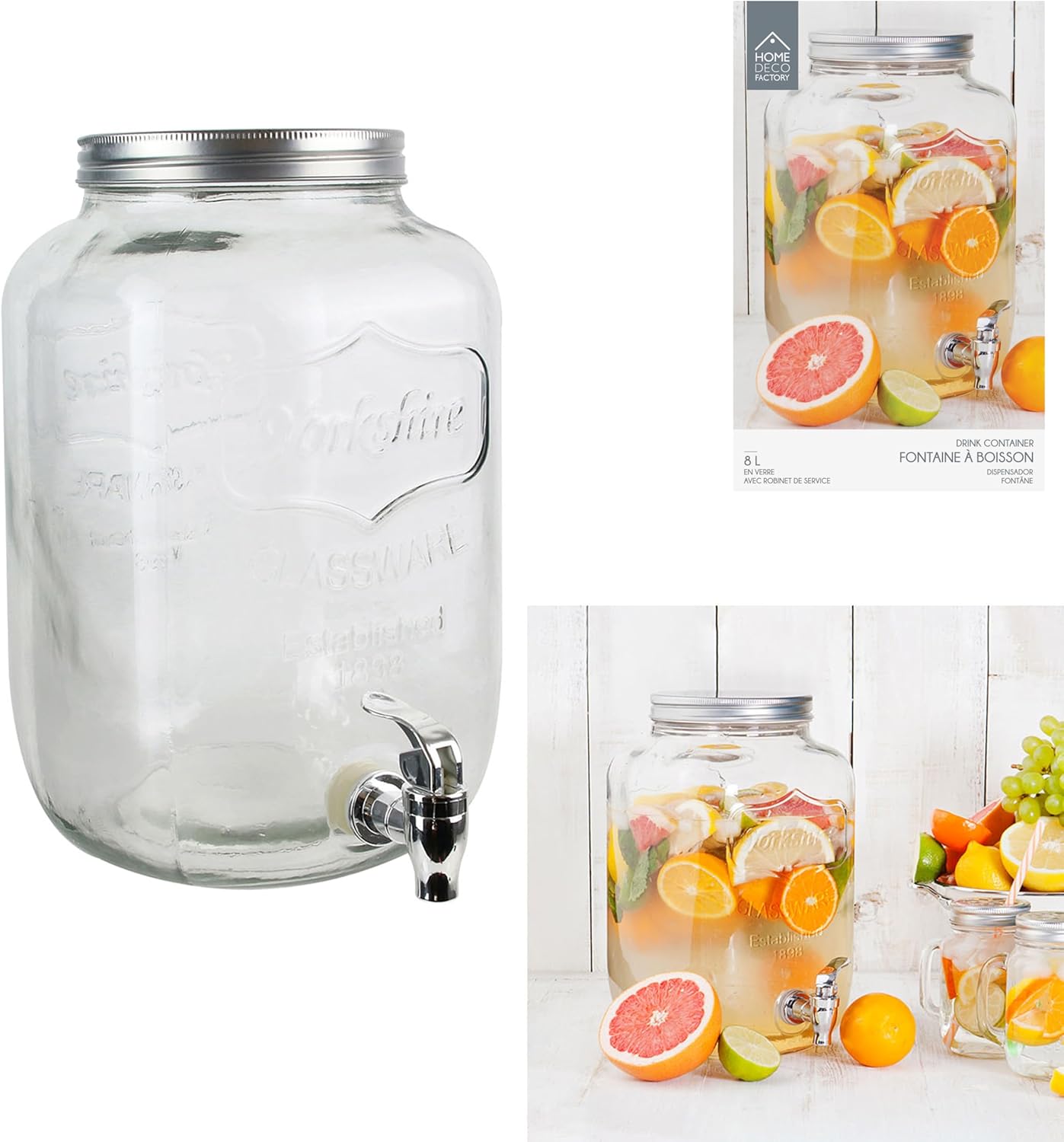 Home Deco Factory - Fontaine verre 8L, large ouverture, robinet, KV7177