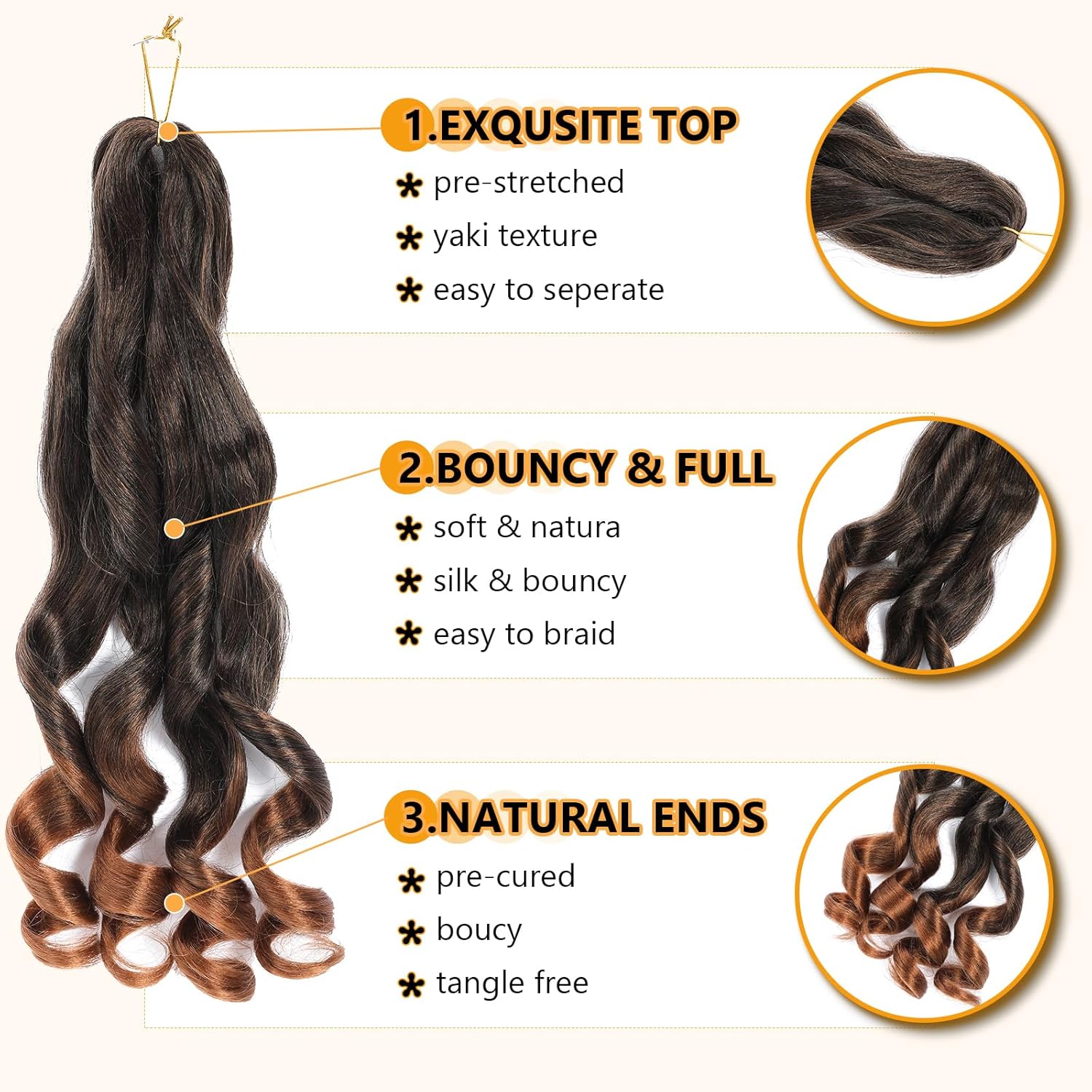 French Curl Braids - tresses bouclées 56cm, 8 paquets, effet wavy 1B/30