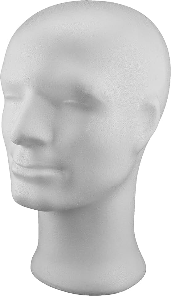 Tête en polystyrène homme - blanc - 300x210x170 mm - hauteur 300 mm - A33M8693