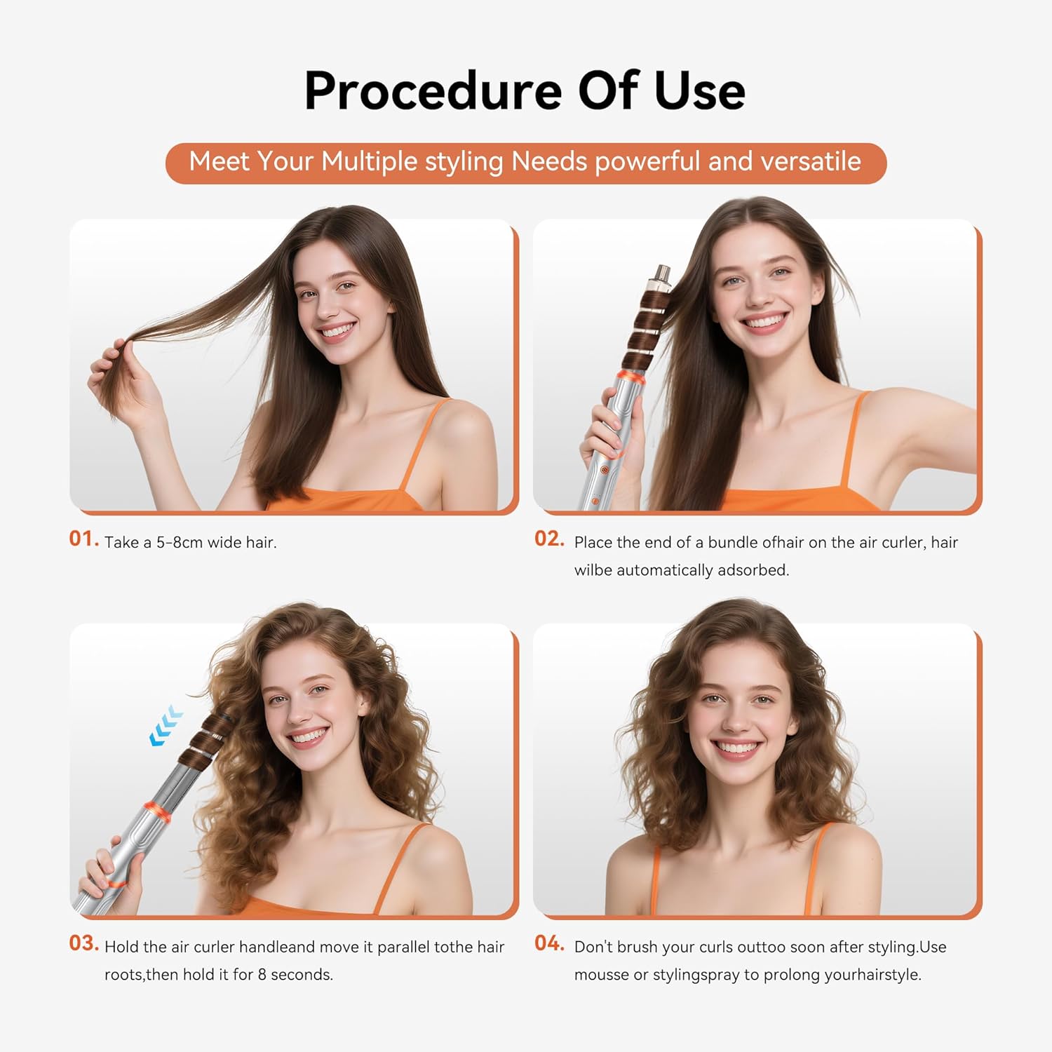 Air Brush 5 en 1 - Brosse coiffante pliante, 110000 tr/min, séchage, lissage, bouclage, argent