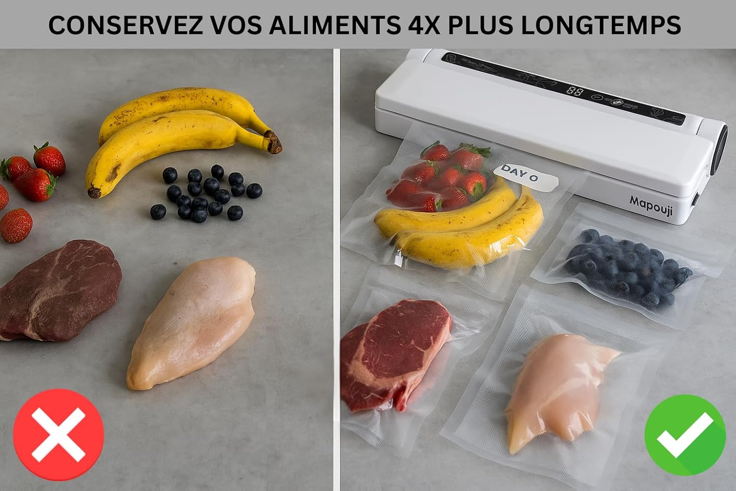 Machine sous vide alimentaire compacte - 20 sacs inclus - mise sous vide professionnelle, scellage rapide