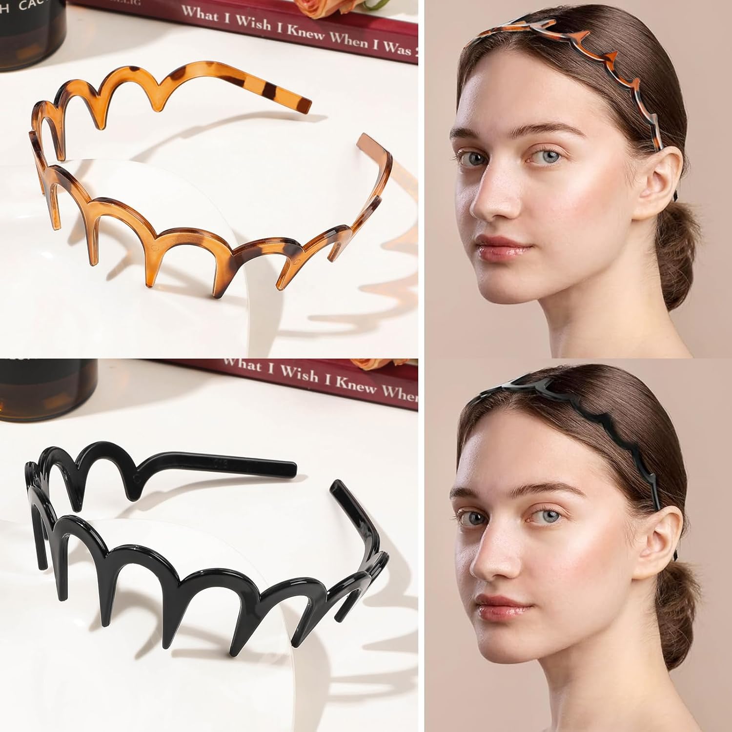 Serre-tête zig zag - lot de 4 - plastique ondulé antidérapant - Fitness, maquillage