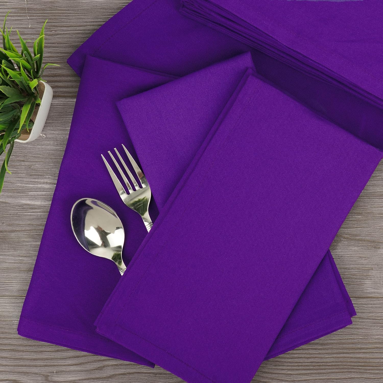 Sweet Needle - serviettes de table surdimensionnées 45x45 cm - coton épais, coins arrondis, lot de 12, violet