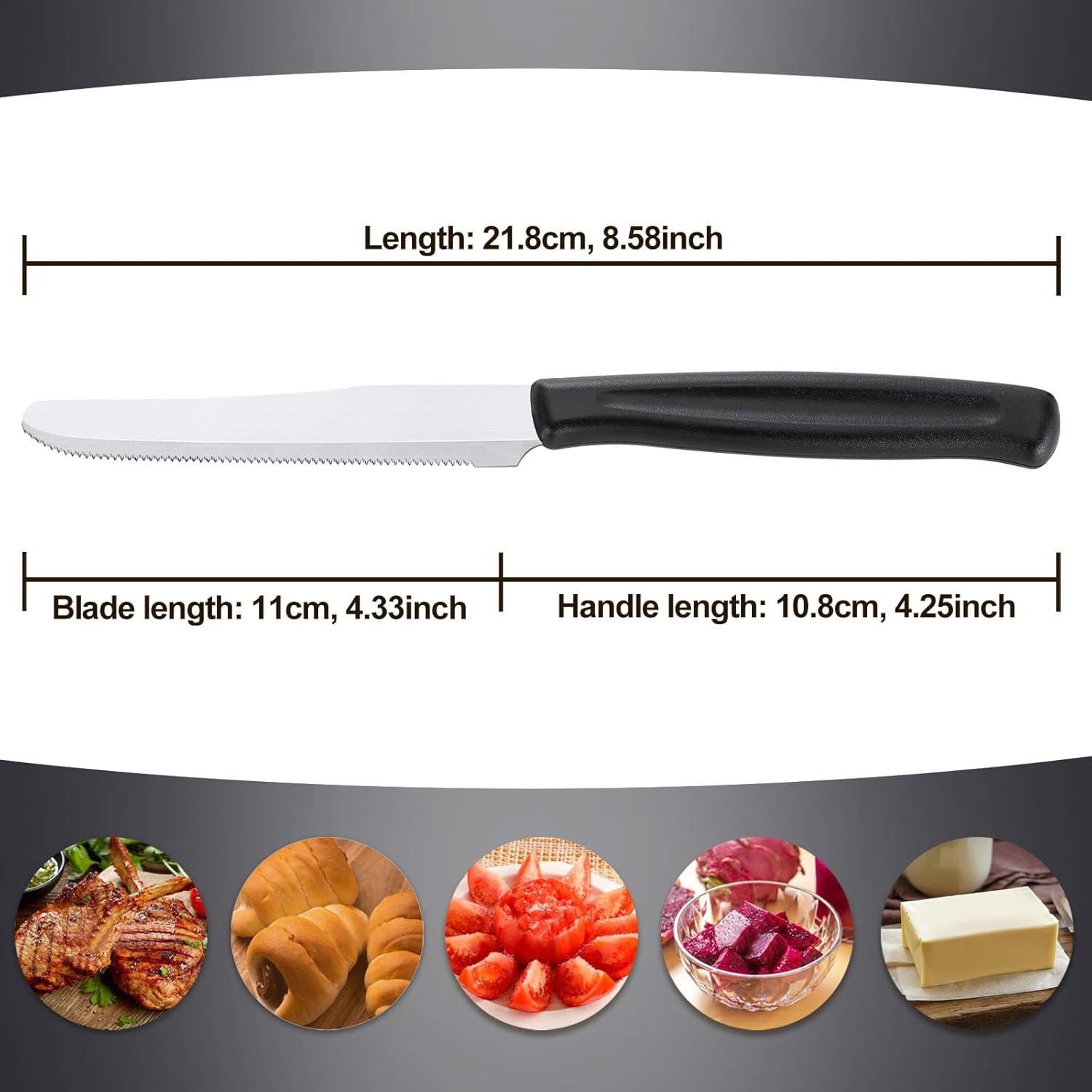 Pleafind - Couteaux de Table, 12 pcs, lame dentelée, manche ergonomique, lavable au lave-vaisselle