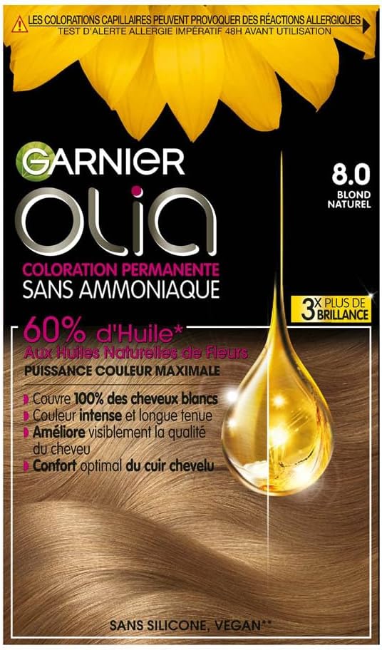Garnier - Olia - coloration permanente 8.0 sans ammoniaque, huiles naturelles
