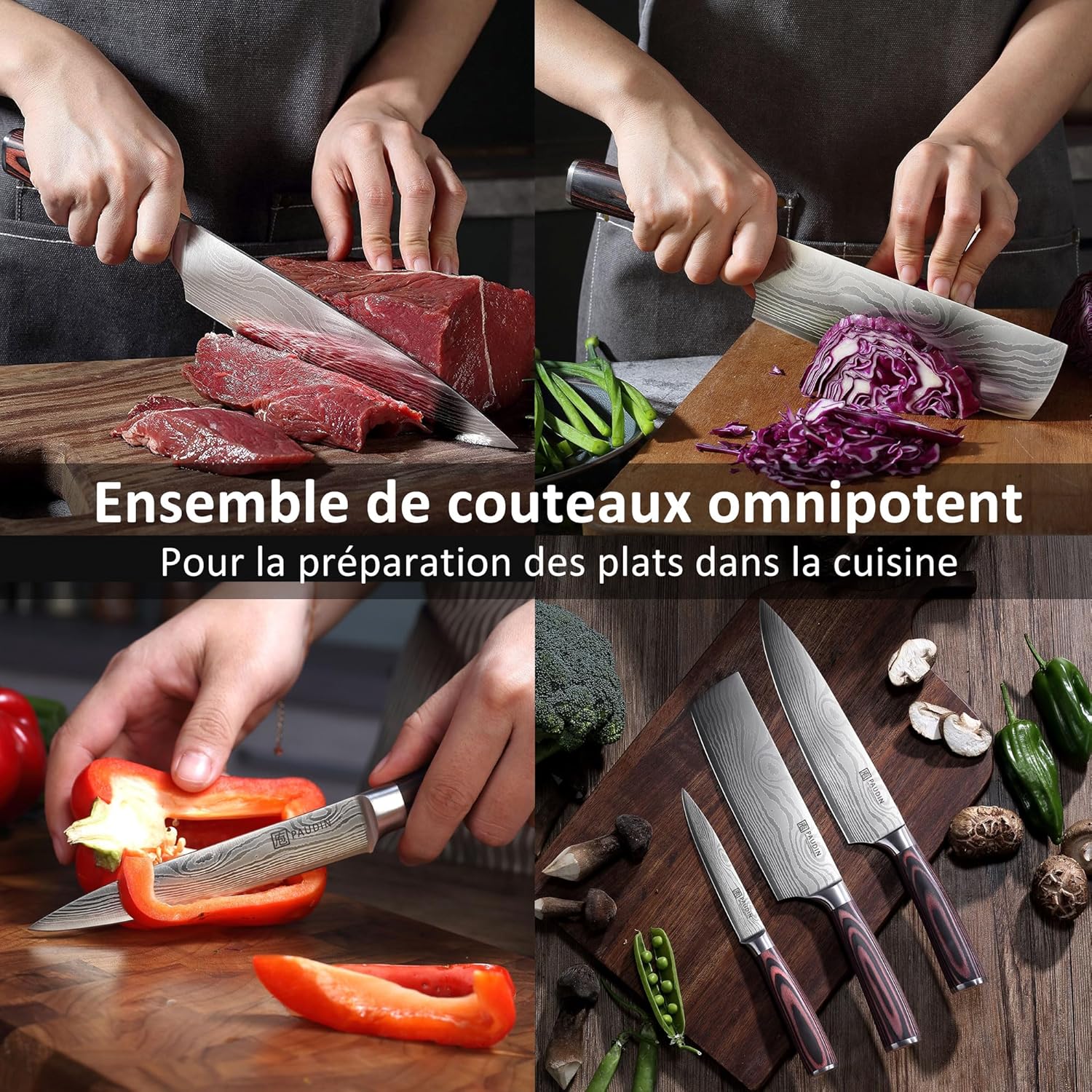 PAUDIN - Set de couteaux (série chef) - 20/17/13cm - inox allemand, manche bois