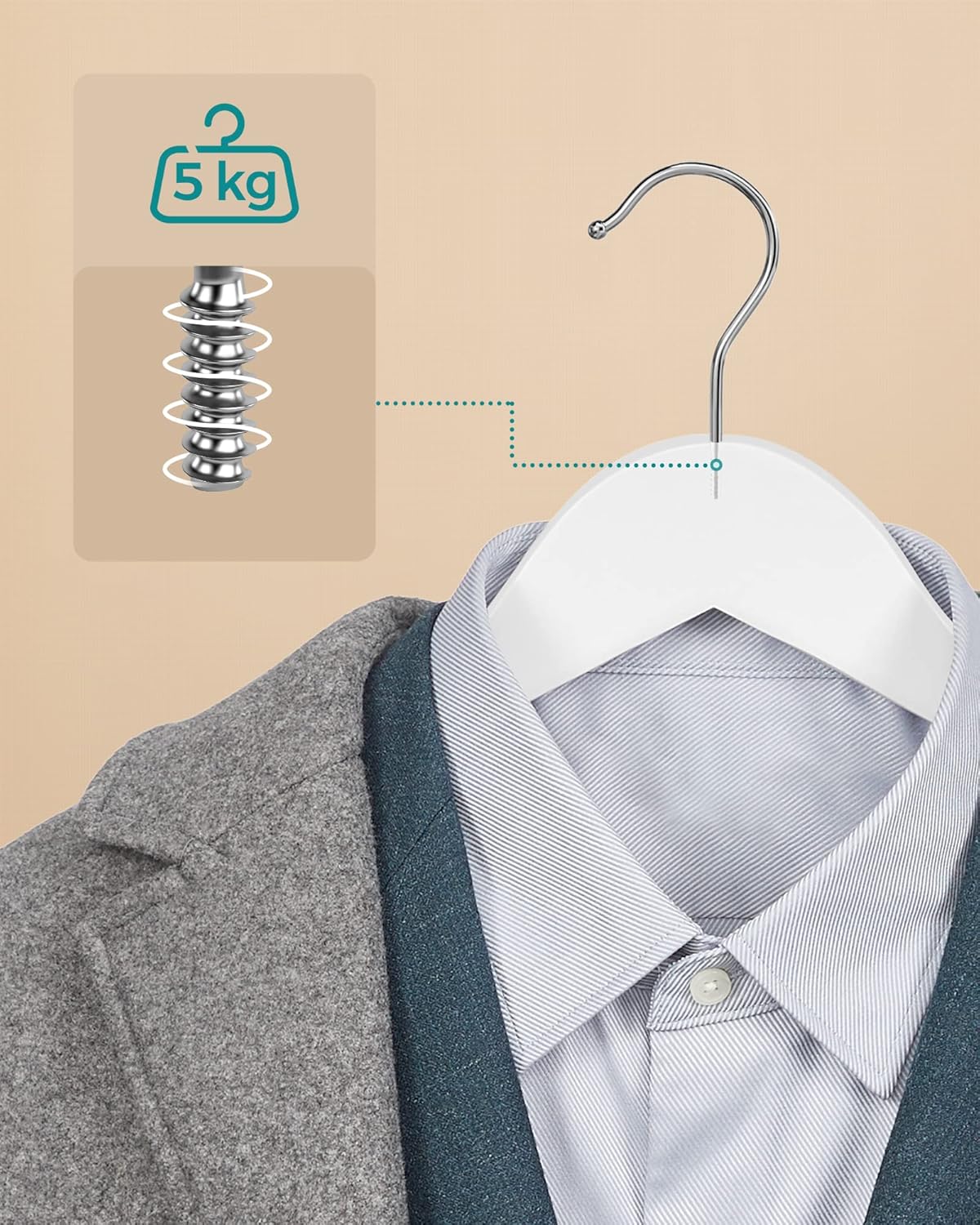 Songmics - cintres bois, 10 pcs, antiglisse, crochet 360°, CRW03W10