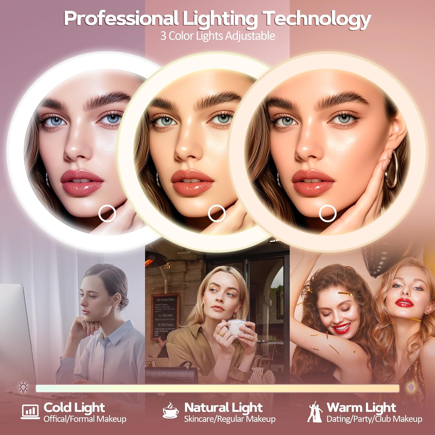 Miroir grossissant - 30x - éclairage LED, ventouse, lumière variable, blanc