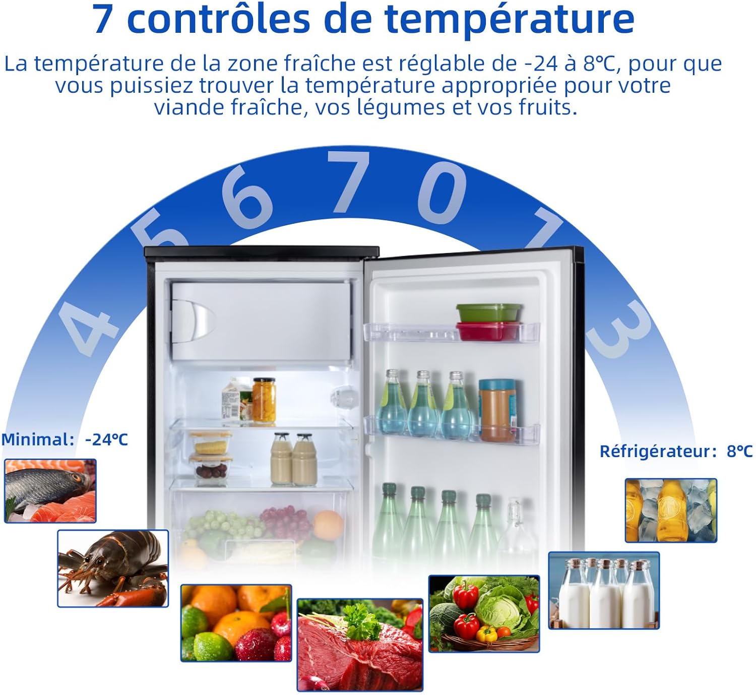 CHIQ - Réfrigérateur congélateur série 107L - ultra silencieux 39dB, porte réversible, classe D