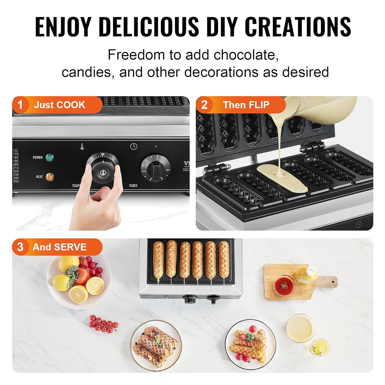 VEVOR - Gaufrier commercial 6 pièces - 1500W, acier inoxydable, contrôle température