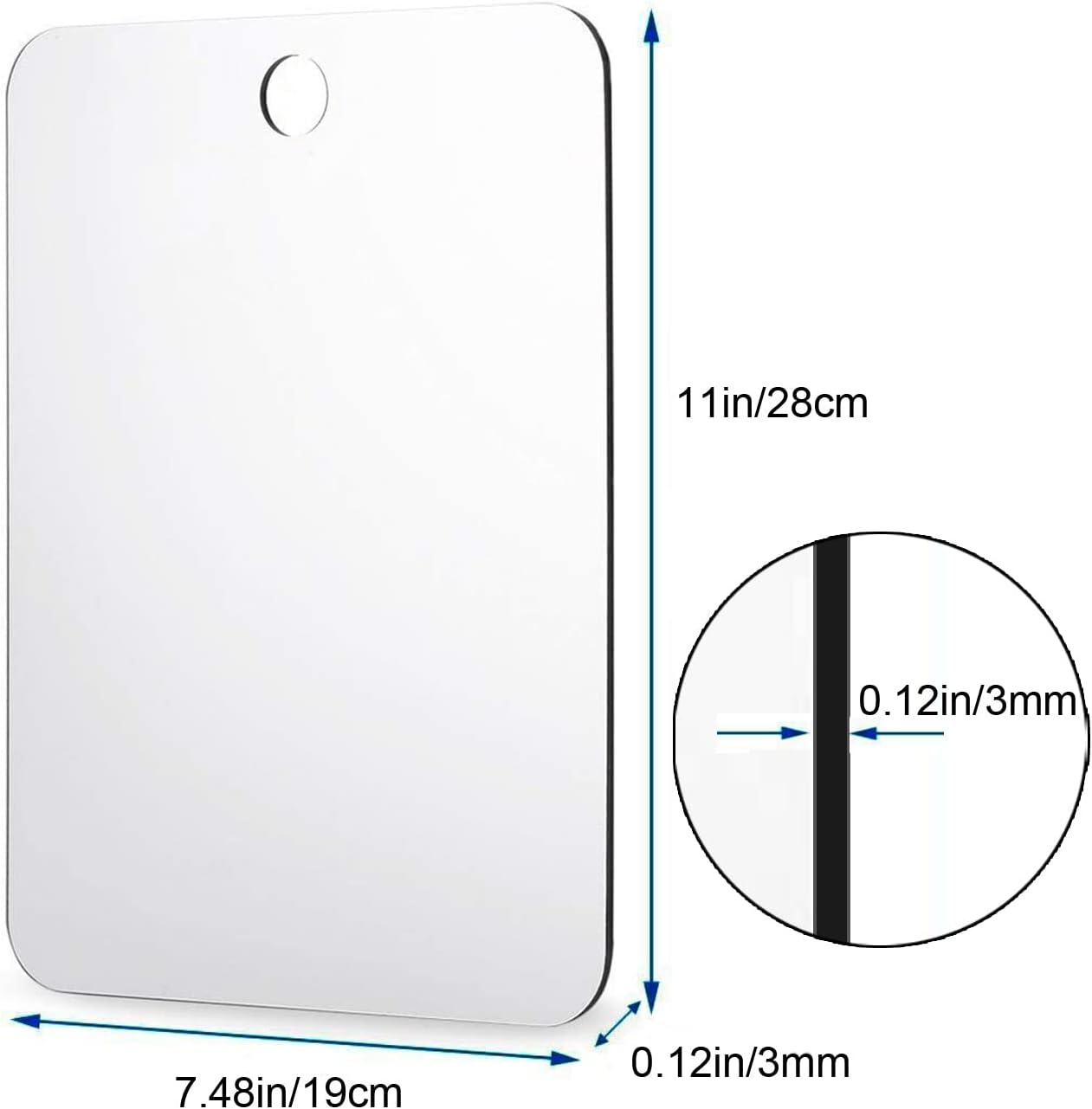Miroir de douche acrylique ventouse, 28x19cm, camping voyage