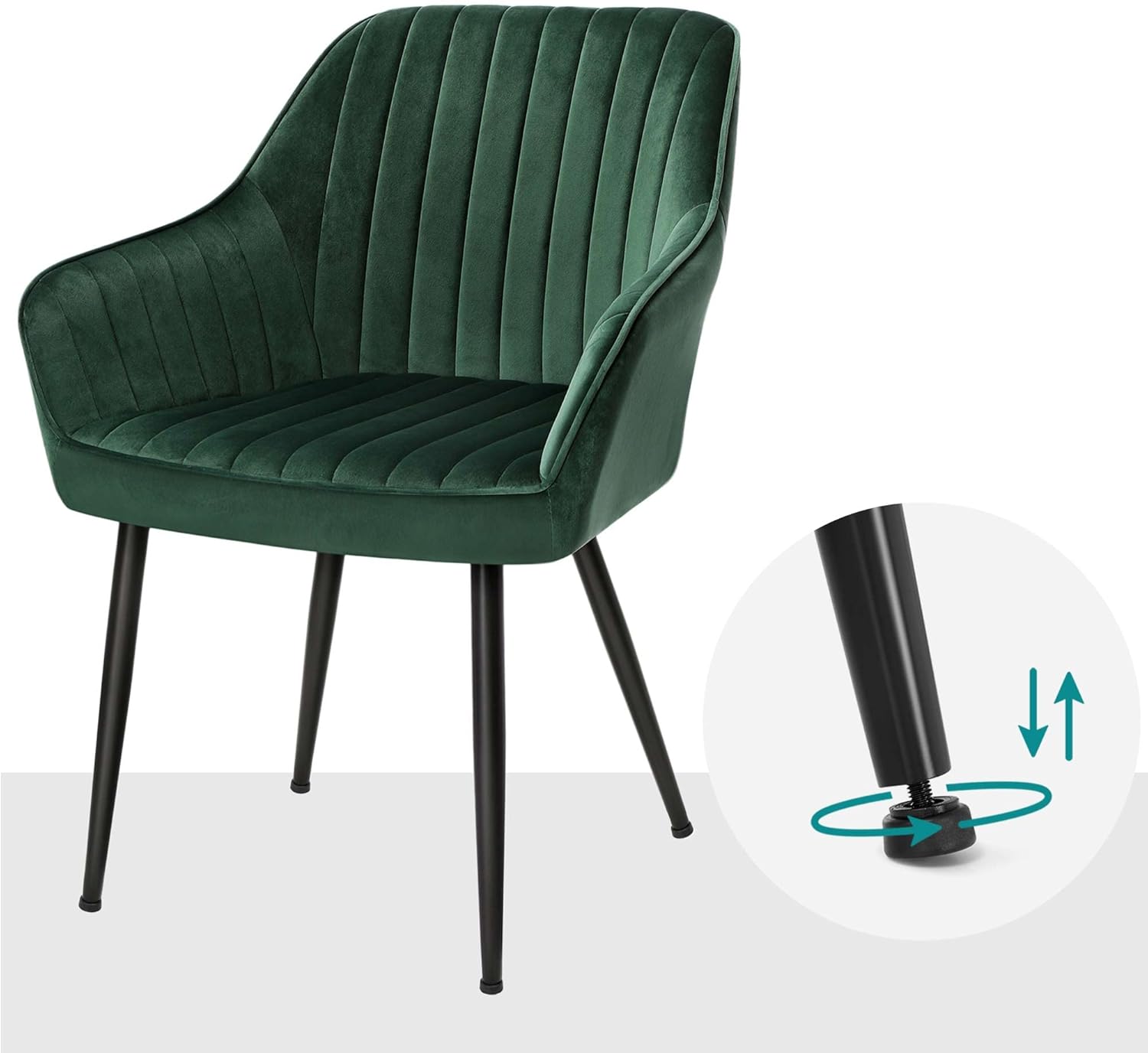 SONGMICS - Chaise salle à manger velours, lot de 4, accoudoirs, assise rembourrée, pieds métal, vert/noir, 120 kg - LDC0