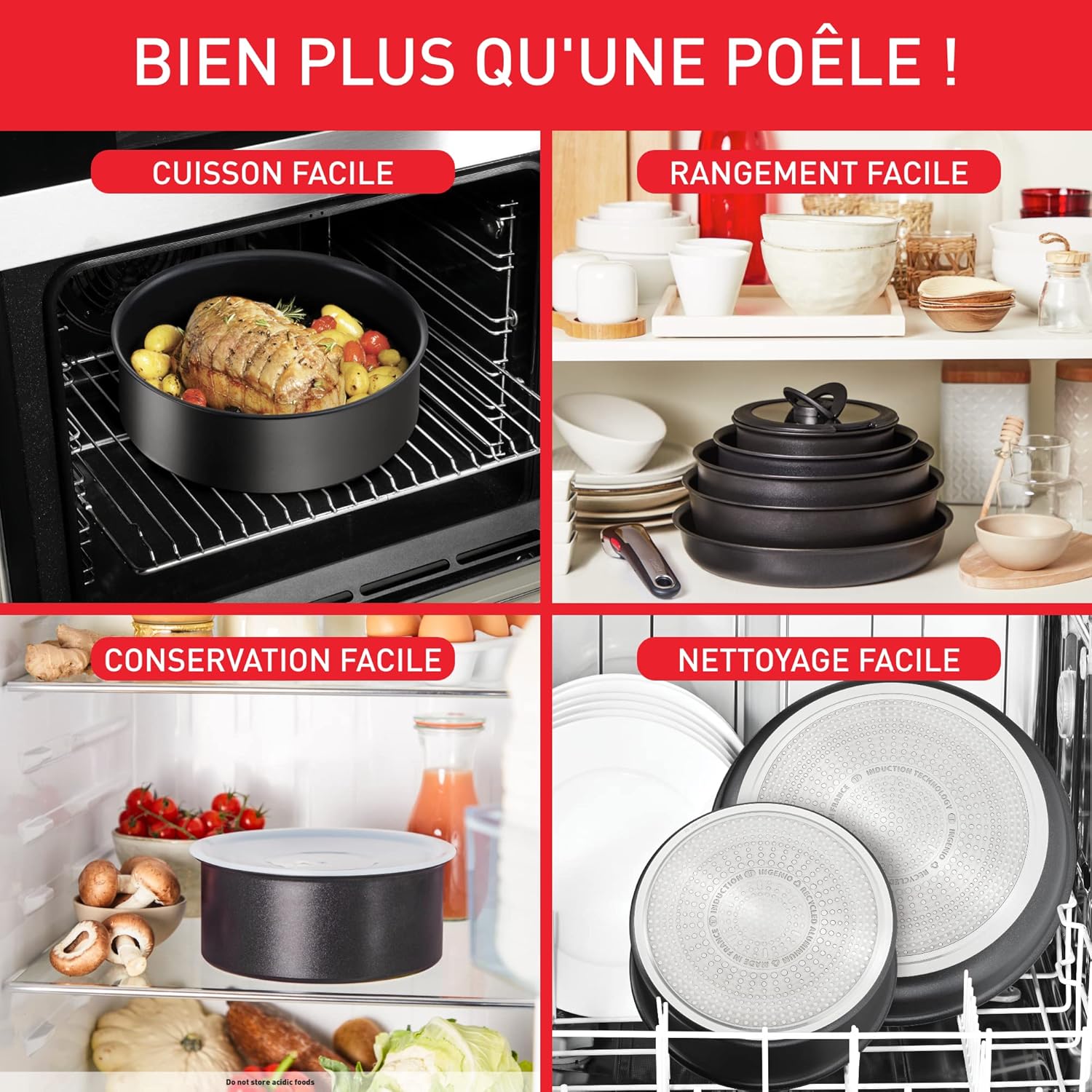 Tefal - Ingenio Eco Resist - 2 poêles, poignée amovible, induction, antiadhésif, empilable, L7679302