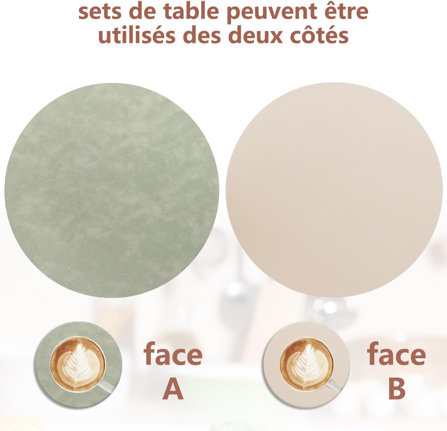 Set de table - lot 6 rond double face 36x36cm lavable antidérapant