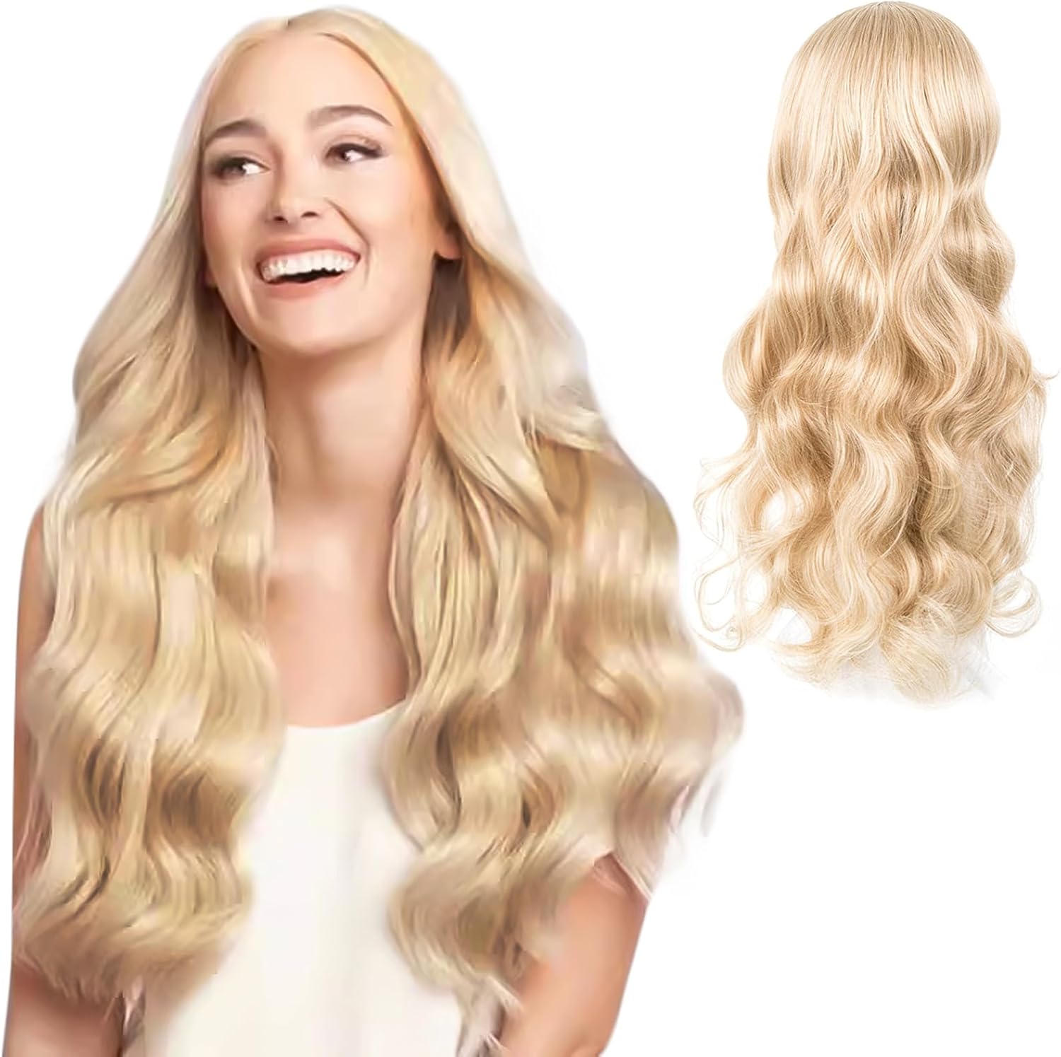 Longue Perruque - ondulée blonde 70cm - raie moyenne, synthétique