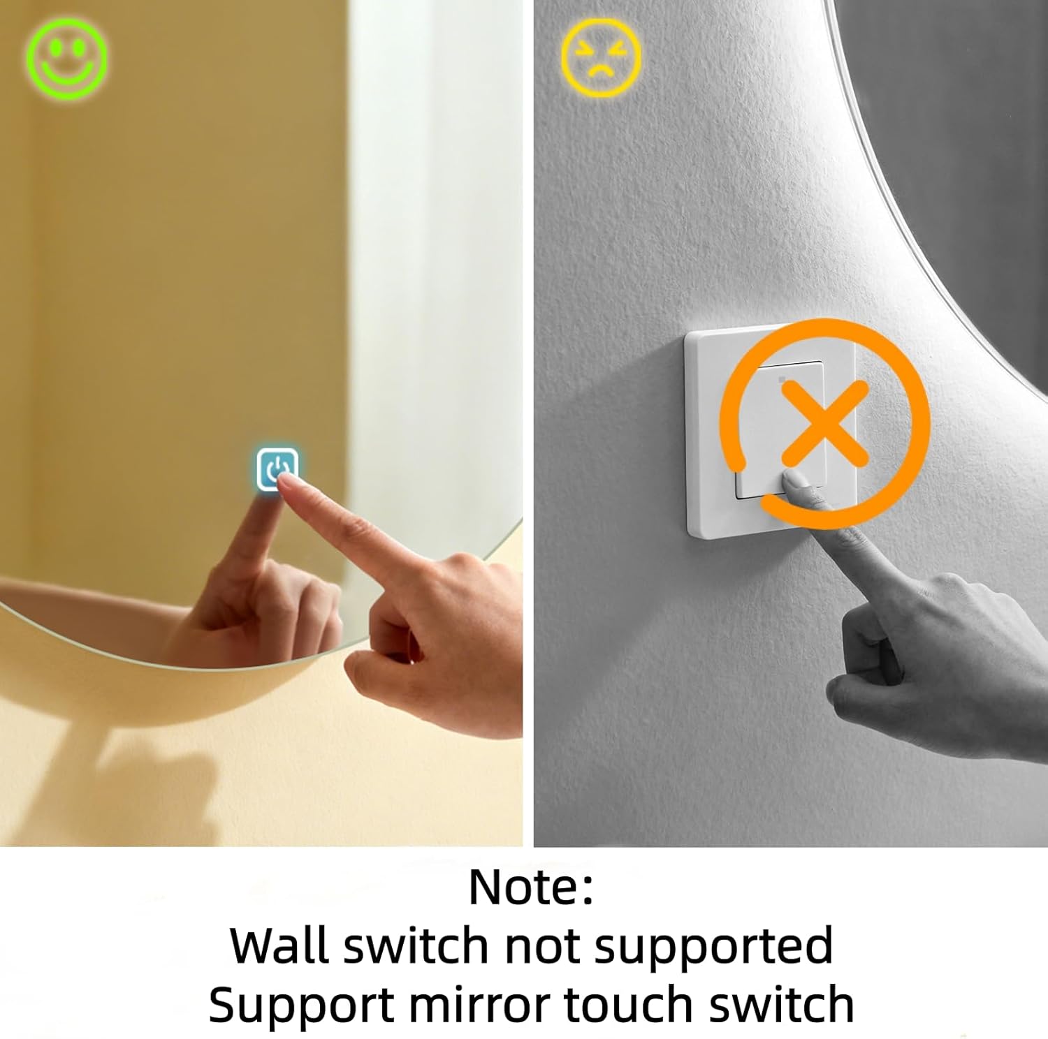 Miroir mural de salle de bain - éclairage LED, tactile, 70x50 cm, 3 couleurs