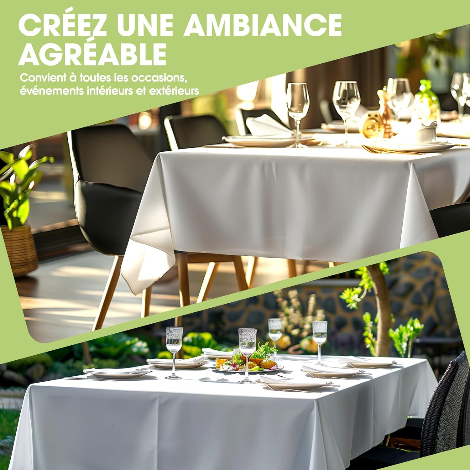 Pureegg - Nappe rectangulaire lot de 2, 140x240cm, tissu lavable