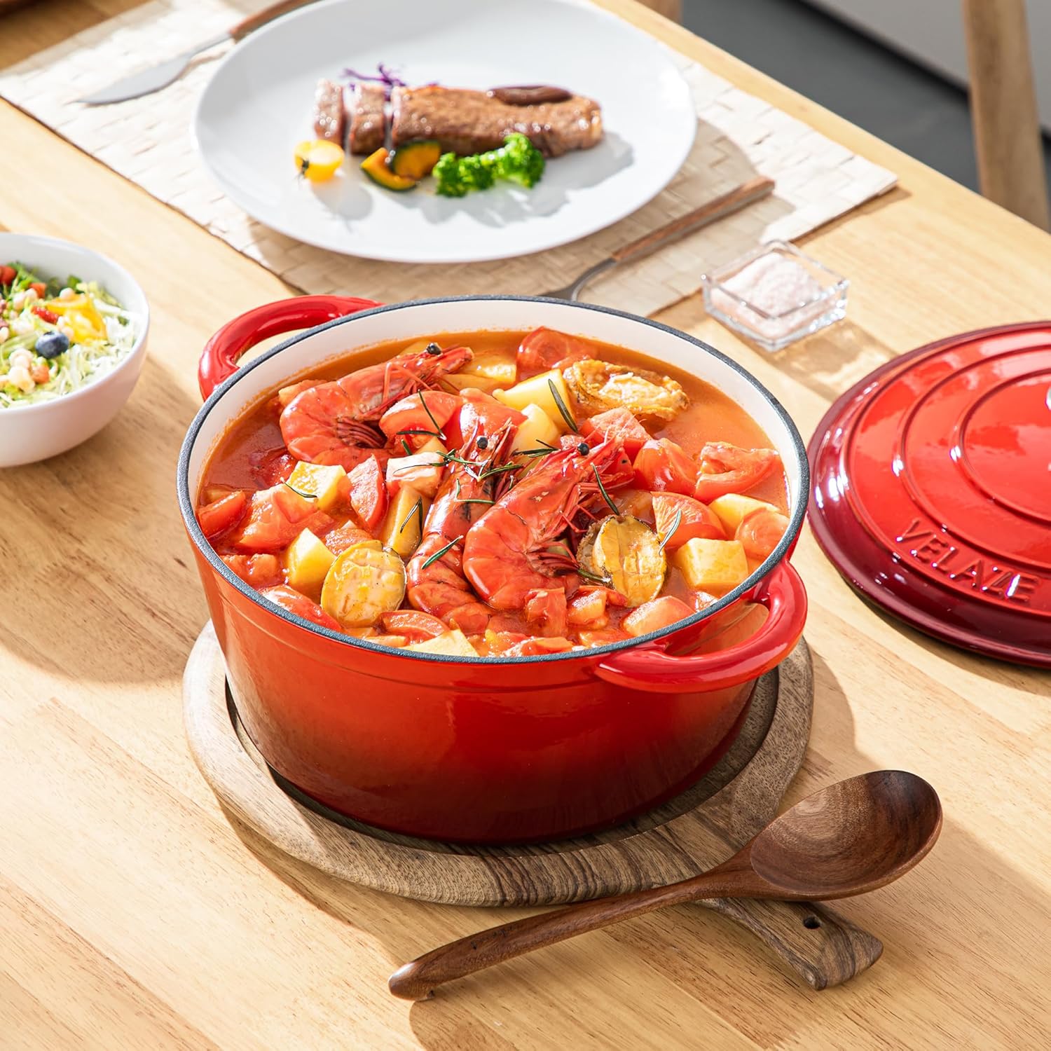 Velaze - Cocotte émaillée ronde 6.5L Ø29cm, induction, rouge