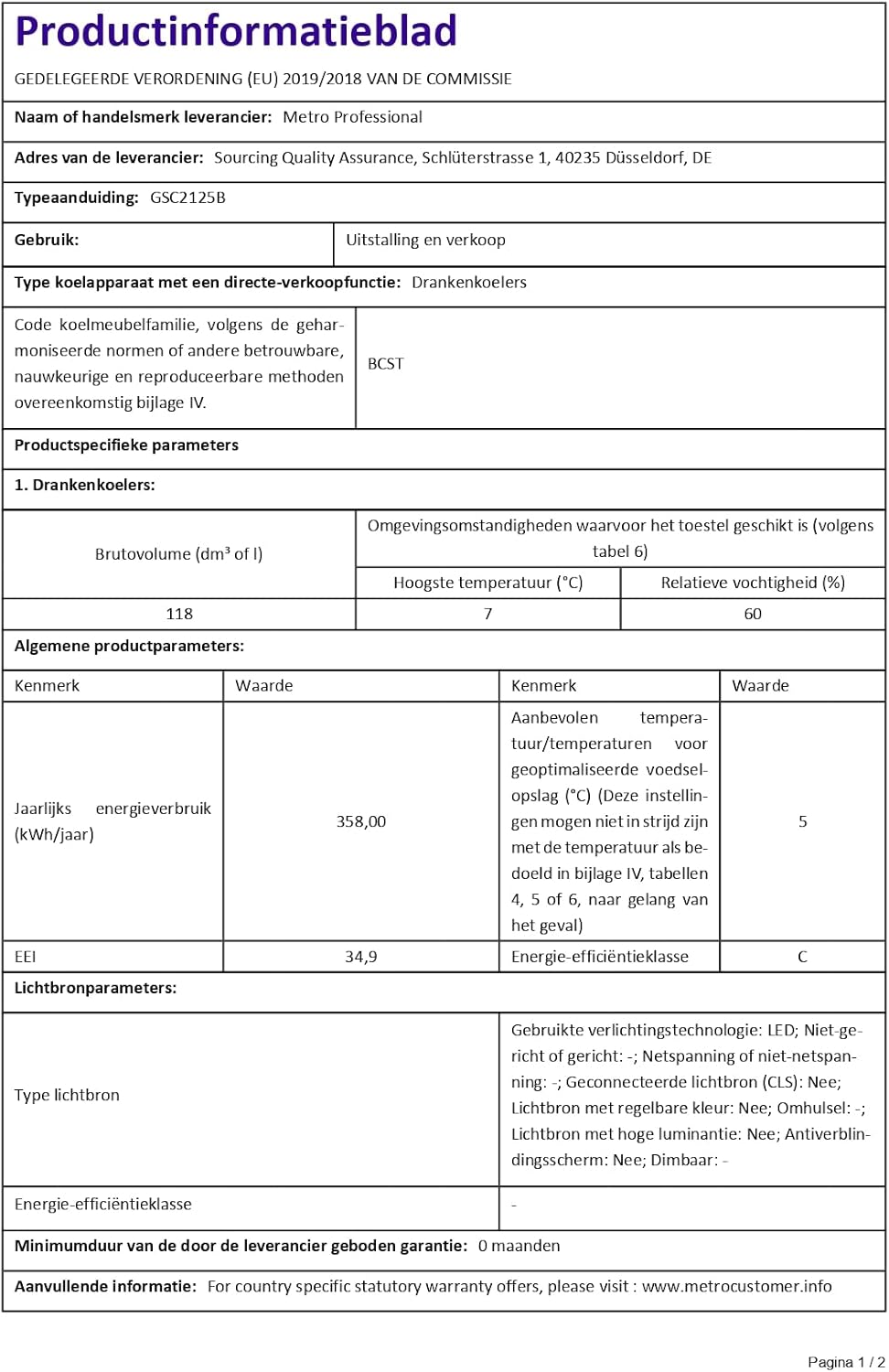 METRO Professional - Réfrigérateur boissons - 54.5x54x84 cm - 118 L, statique, serrure - GSC2125B