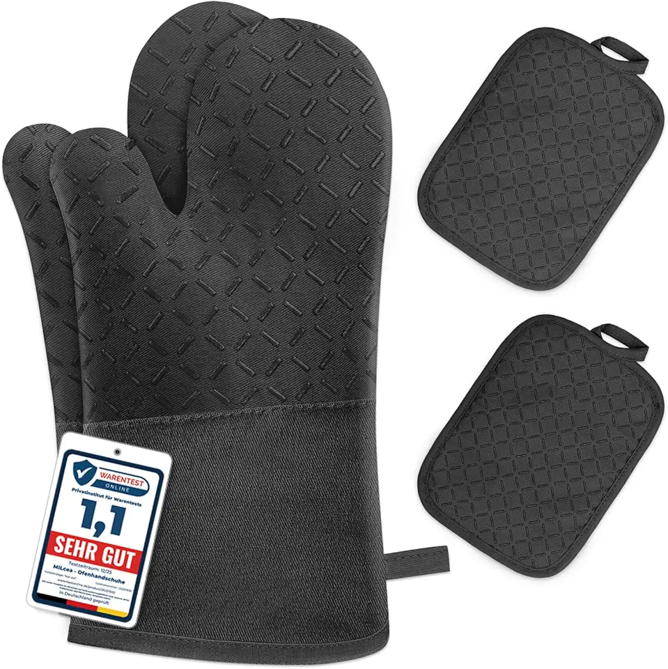 MILcea - Gants de Cuisine - 32cm - Silicone anti-chaleur, coton doux