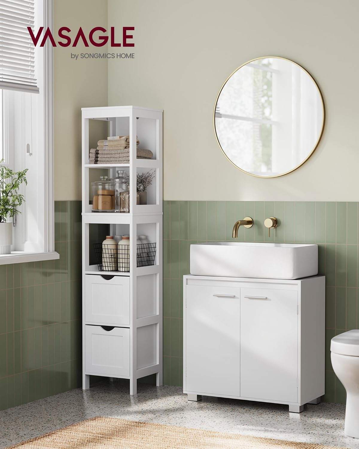 VASAGLE - meuble sous lavabo série BBK506W01 - 30x60x60 cm - 2 compartiments, pieds, blanc