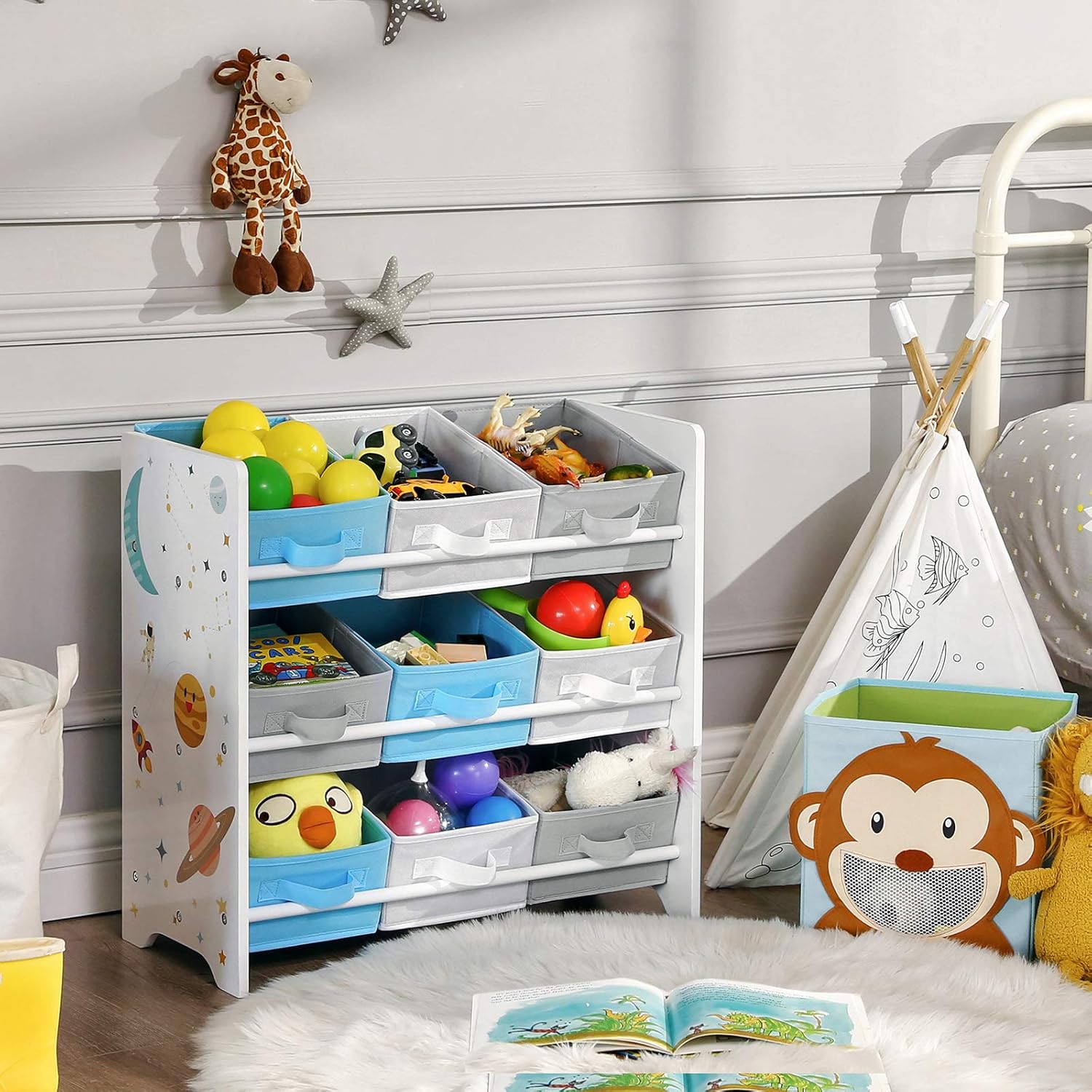 SONGMICS - étagère enfant 62,5x29,5x60cm 9 bacs amovibles blanc GKR33WT