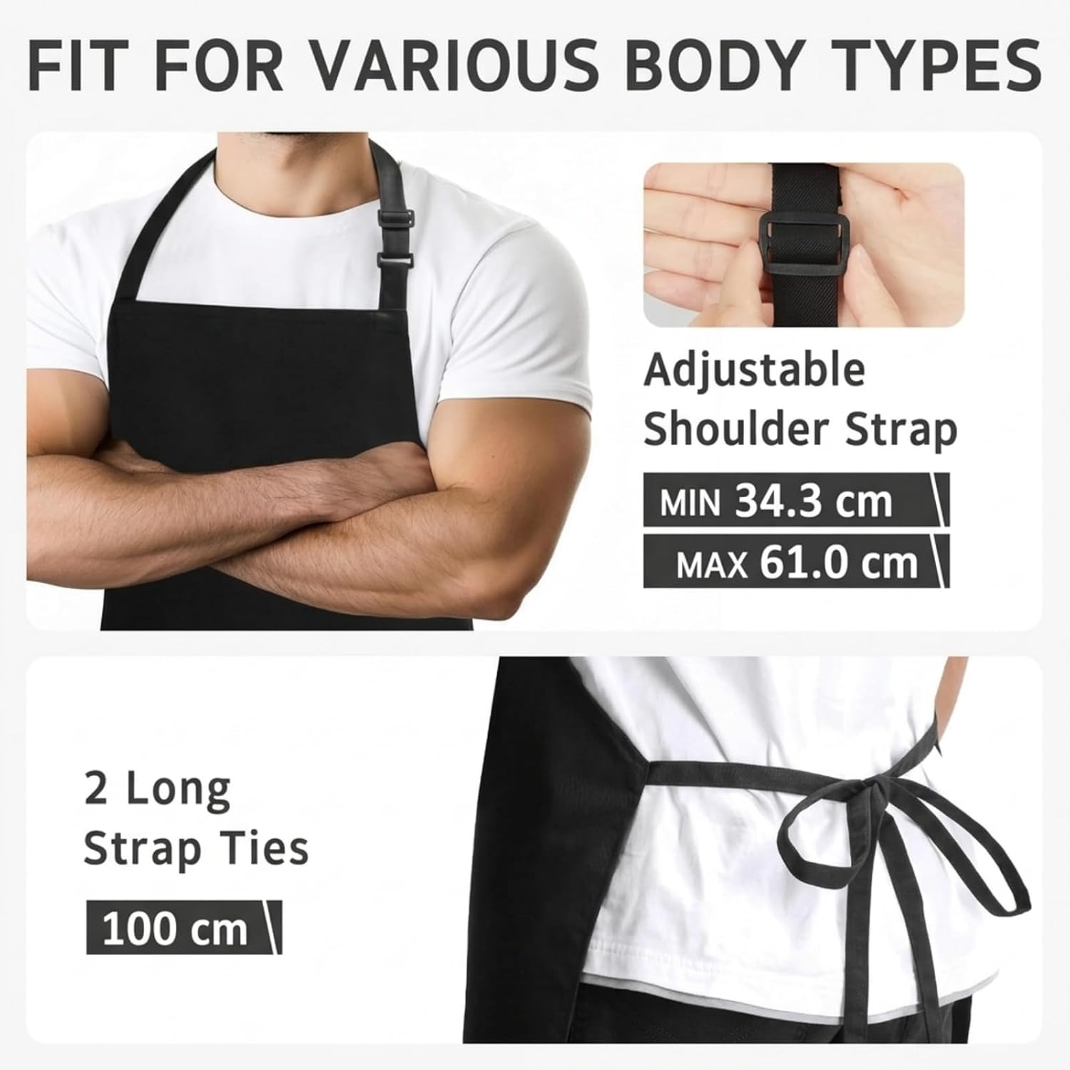 Tablier de cuisine - unisexe, réglable, poches, imperméable, anti-taches, idéal BBQ, peinture, coiffure, jardinage