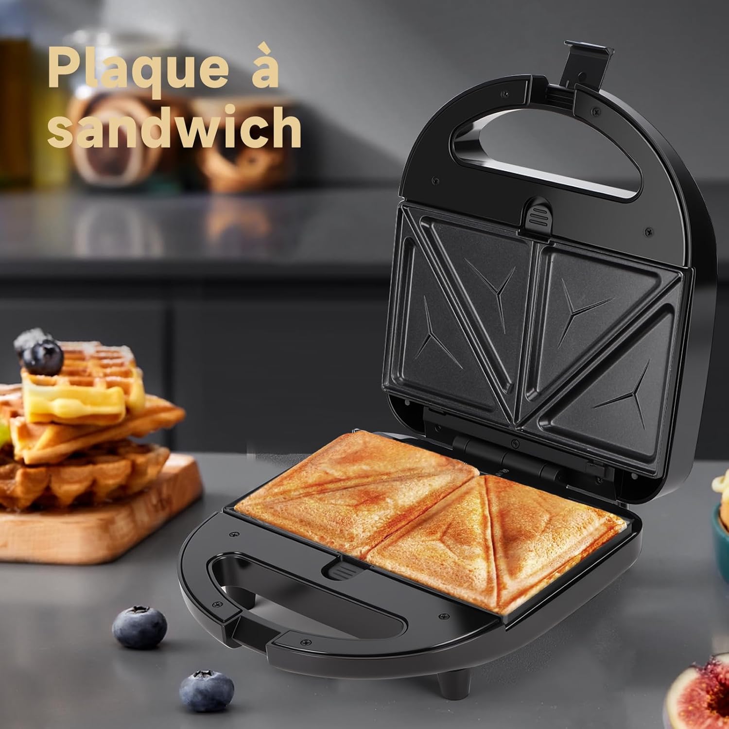 Aigostar - Gaufrier 3-en-1 - 750W - plaques antiadhésives, thermostat auto