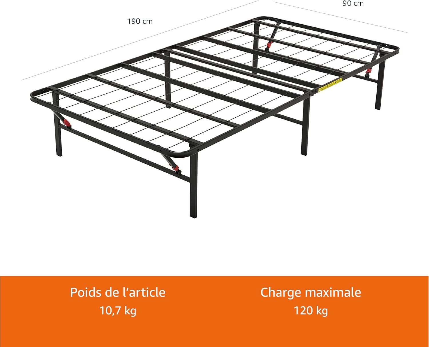 Amazon Basics - cadre de lit pliable 90x190x35.5 cm - montage facile, rangement spacieux
