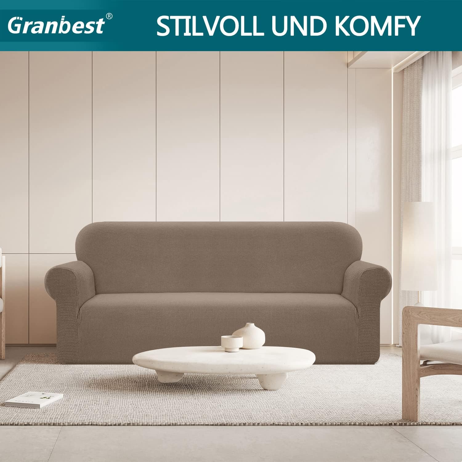 Granbest - Housse de canapé imperméable - 4 places - Protection élastique et durable, couleur chameau