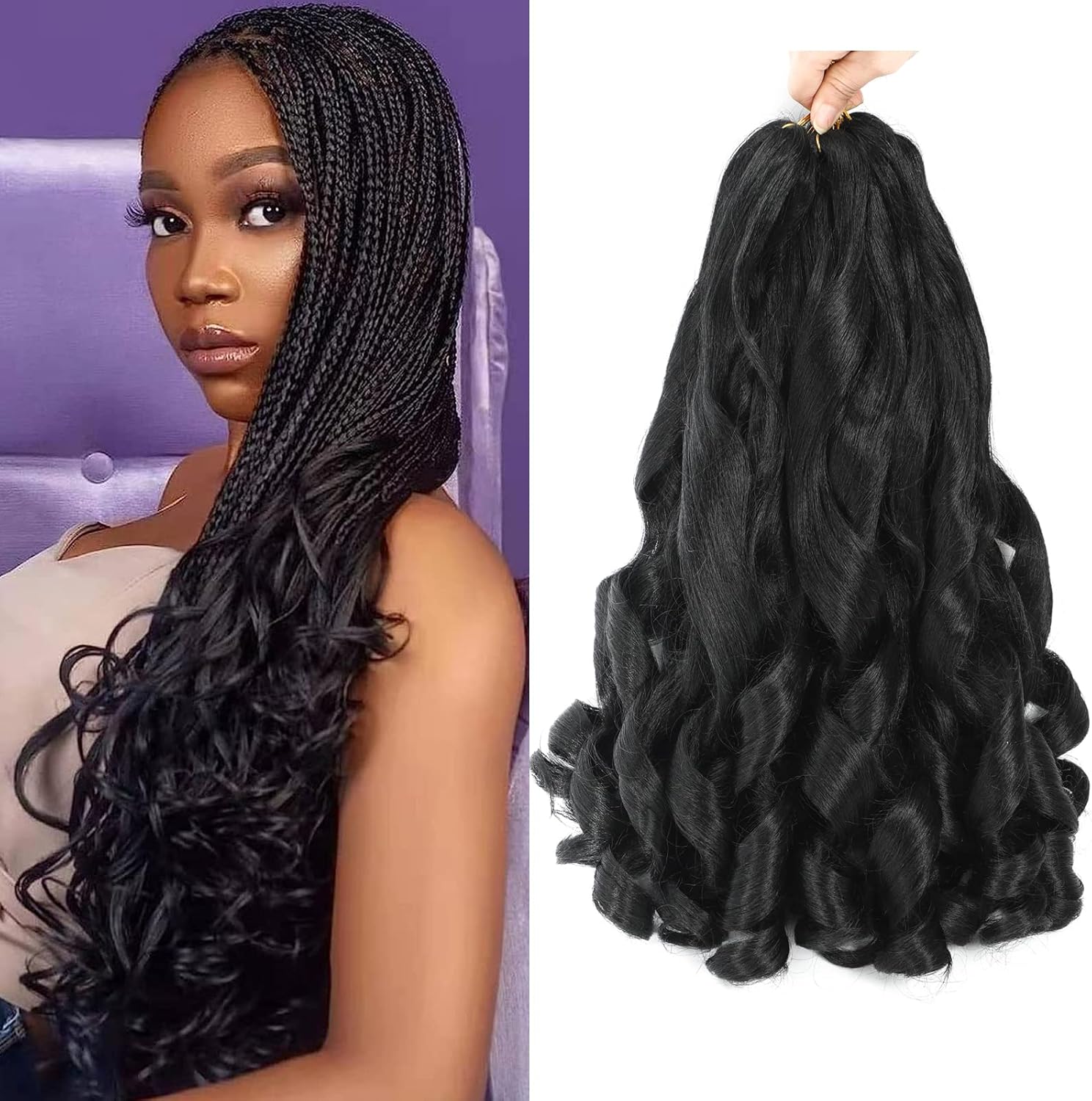 Mèches tresses africaines - French Curl - 22 pouces - 8 packs, boucles volumineuses