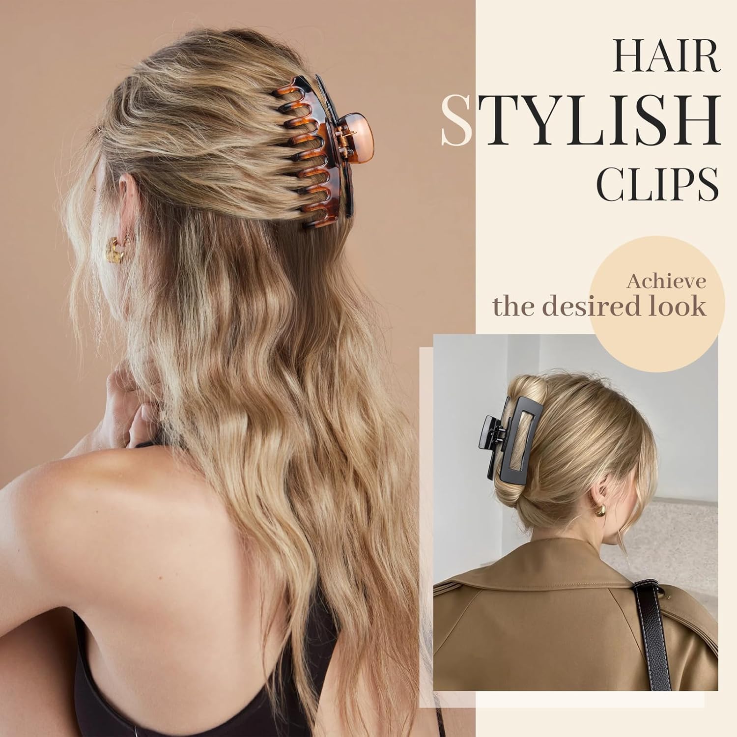 Kavya - 8 pinces grandes 10.5cm - antidérapantes cheveux épais femme