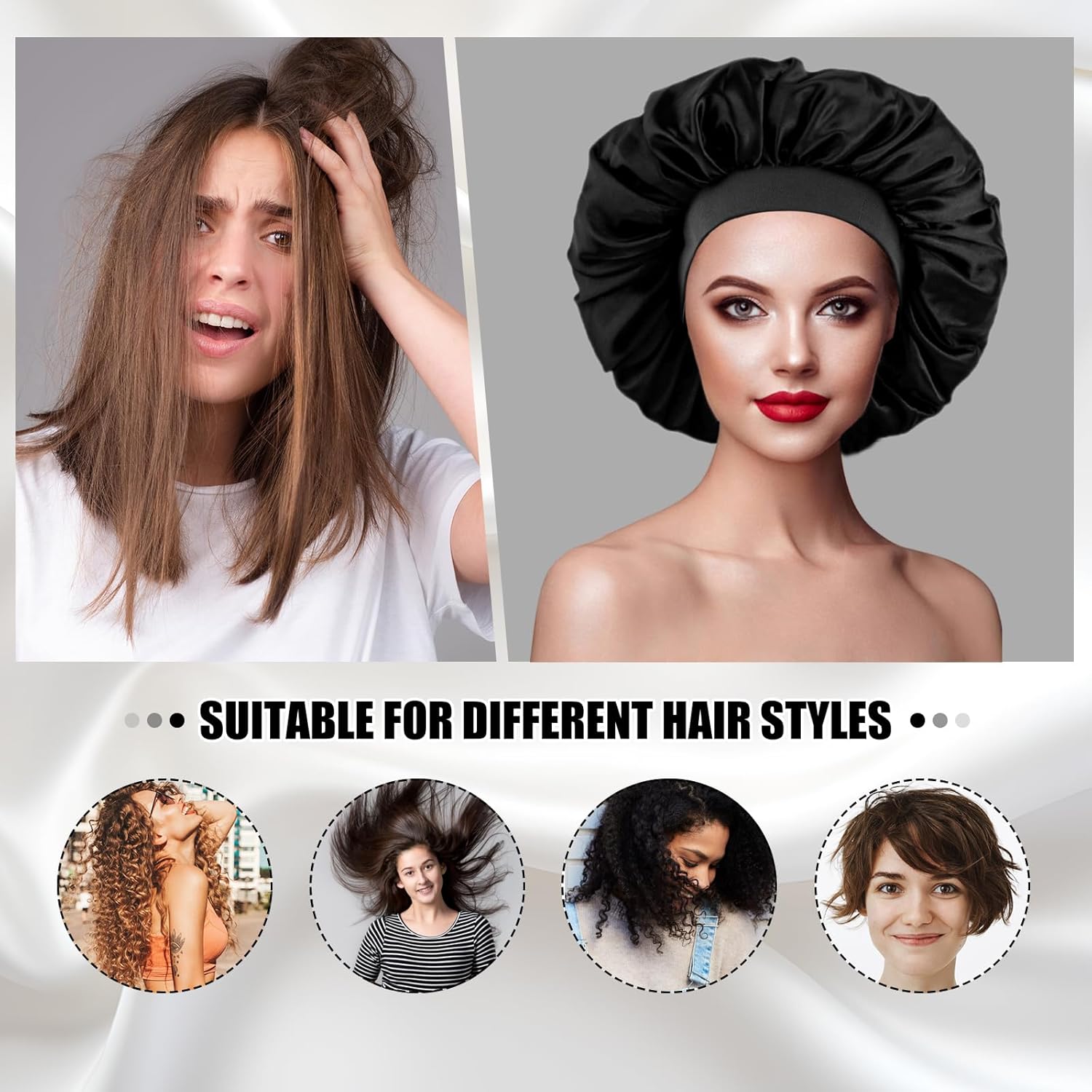 Bonnet satin nuit – élastique, soin cheveux, confort, doux, taille unique