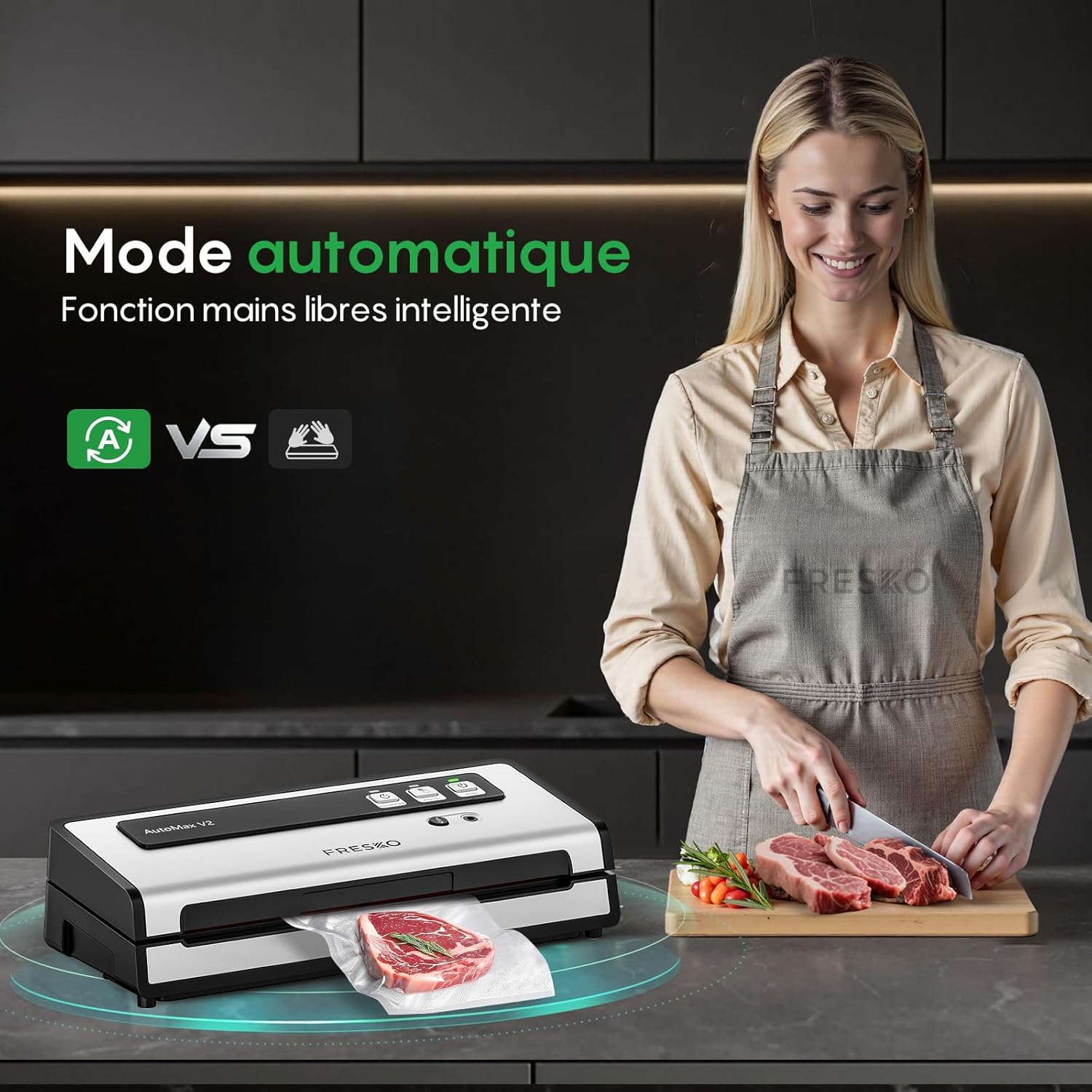 FRESKO - Machine sous vide série automatique - 140W - double thermoscellage, mode humide/sec, verrouillage automatique