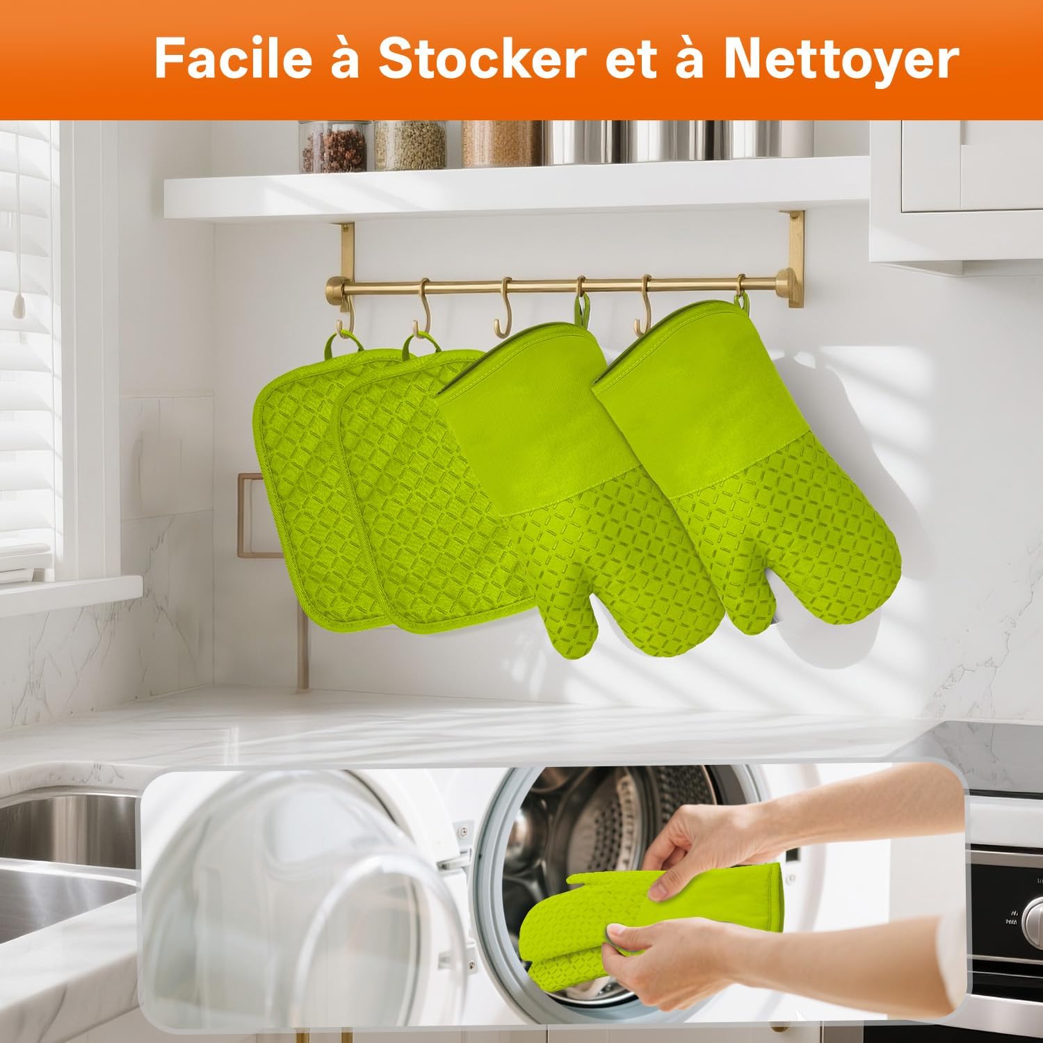 MILcea - Gant Four Cuisine - 32cm - Silicone anti-chaleur 300°C, vert