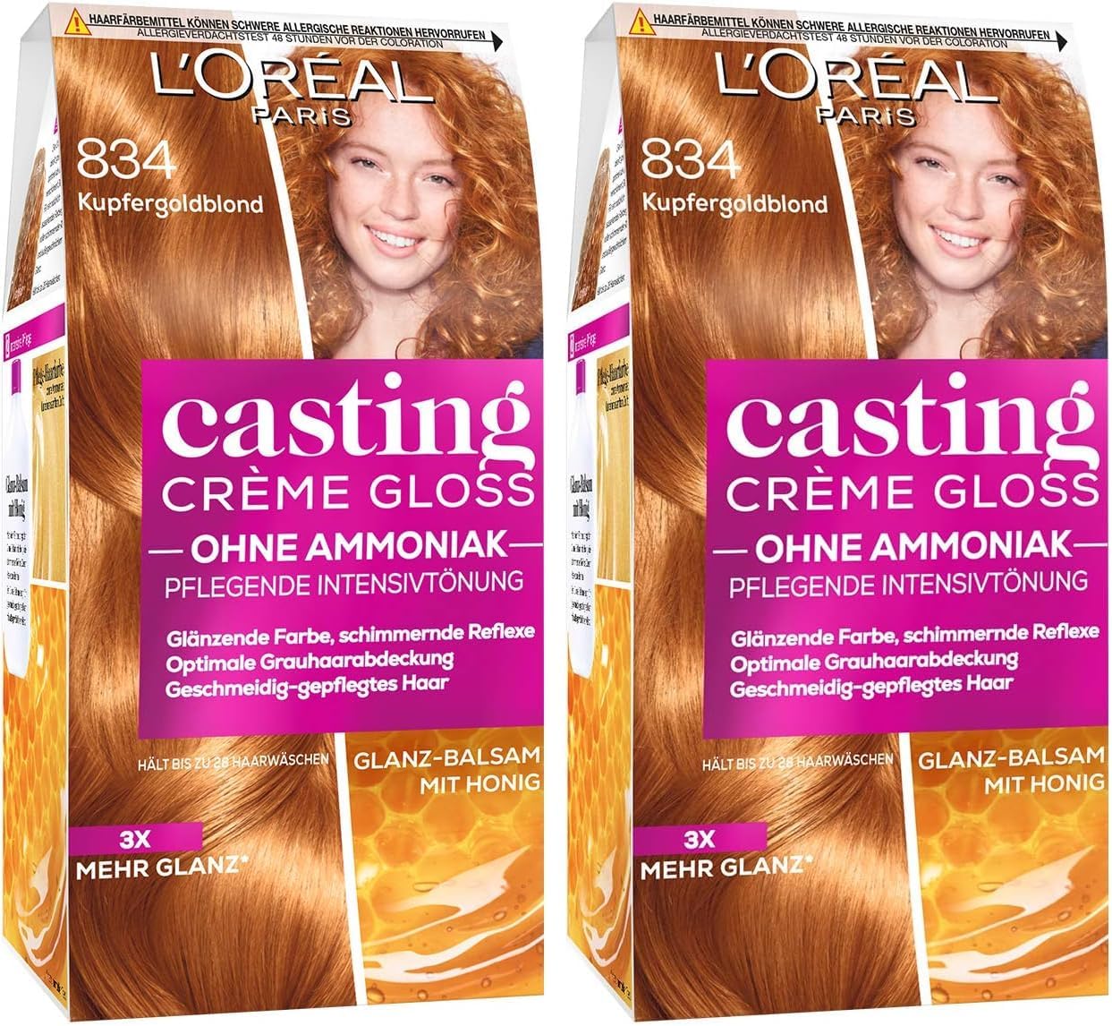 L'Oréal - Crème Coloration Gloss 834 Cuivre Or Blond, 1 unité - Lot de 2 - A2797704
