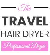 Le texte indique « VOYAGE », « SÈCHE-CHEVEUX », « DESIGN PROFESSIONNEL ». Mise en page de la publicité du produit avec du texte dans différentes sections.