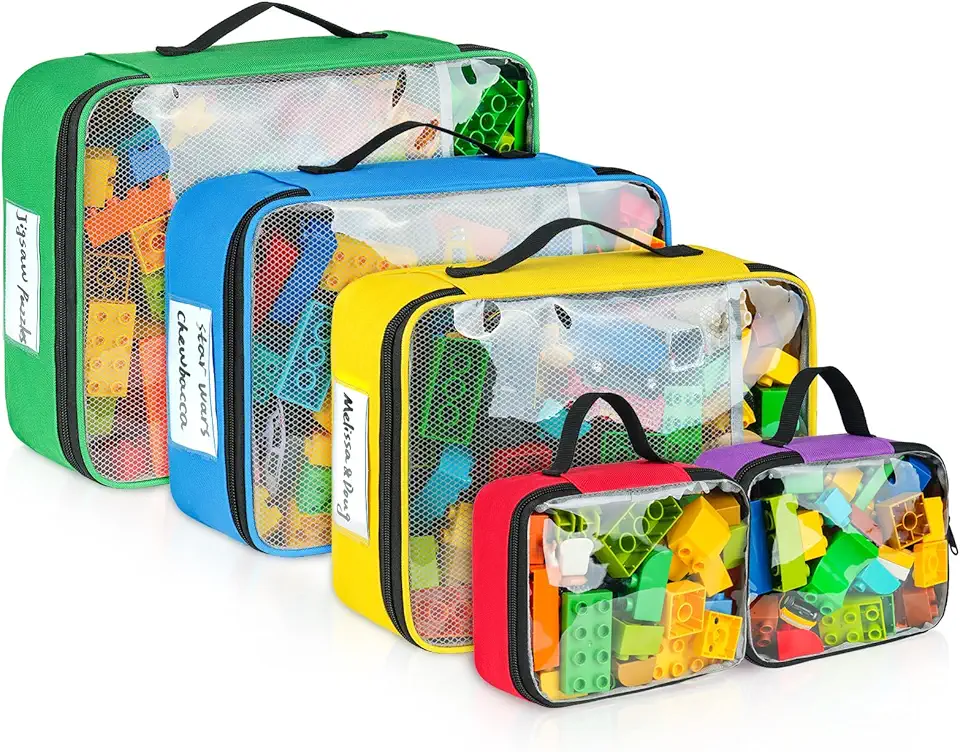 Sacs de rangement jouets enfants - lot de 5 - poches filet, compatibles Lego