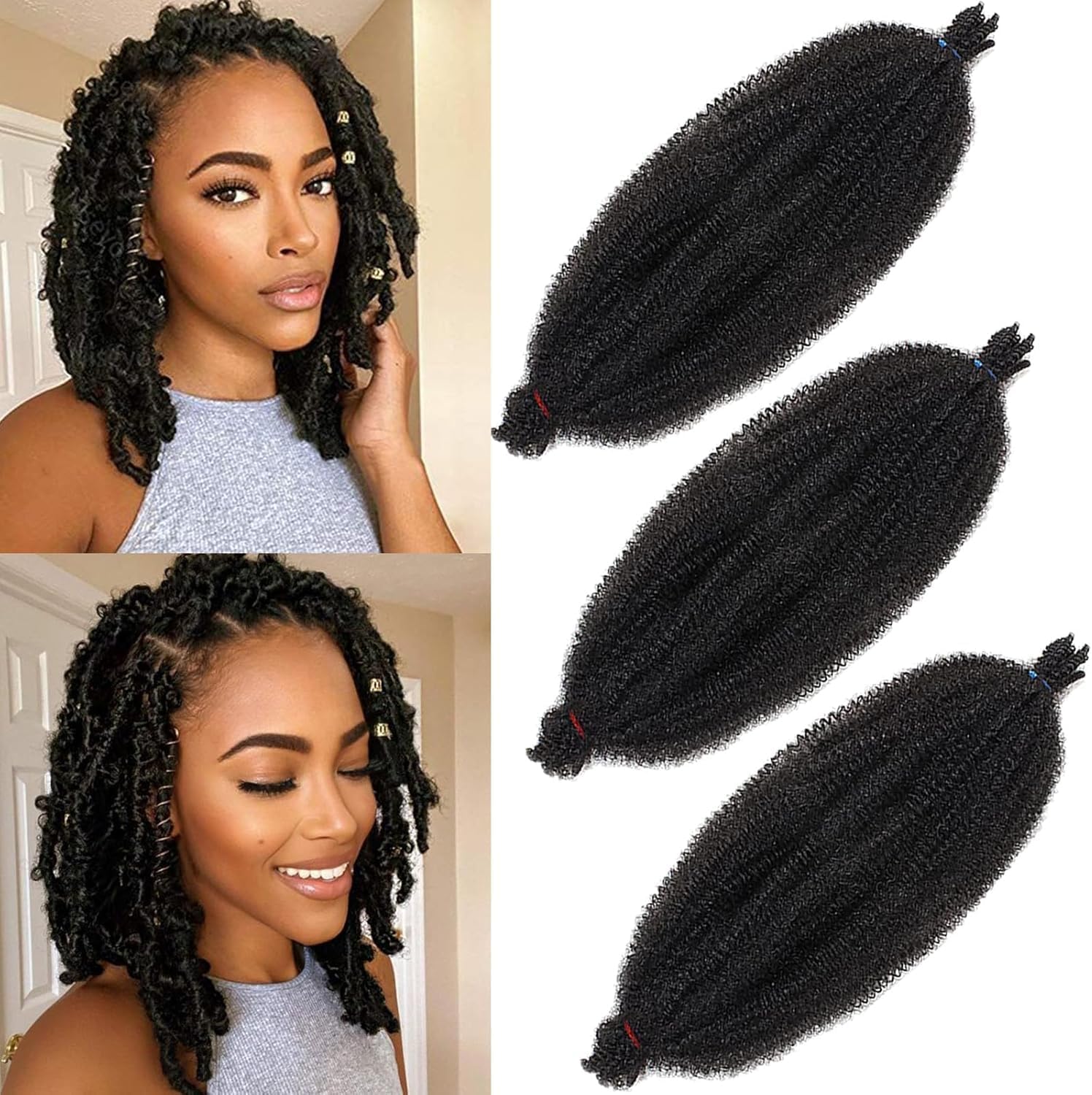 Xtrend - extensions afro pré-séparées - 25,4 cm - 8 mèches, noir, cheveux doux et élastiques 1B#