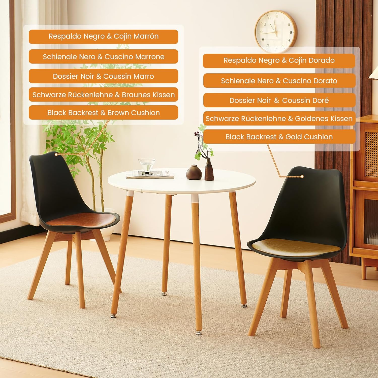 EGGREE - Chaises Scandinaves - assise rembourrée PU, pieds hêtre, lot de 4