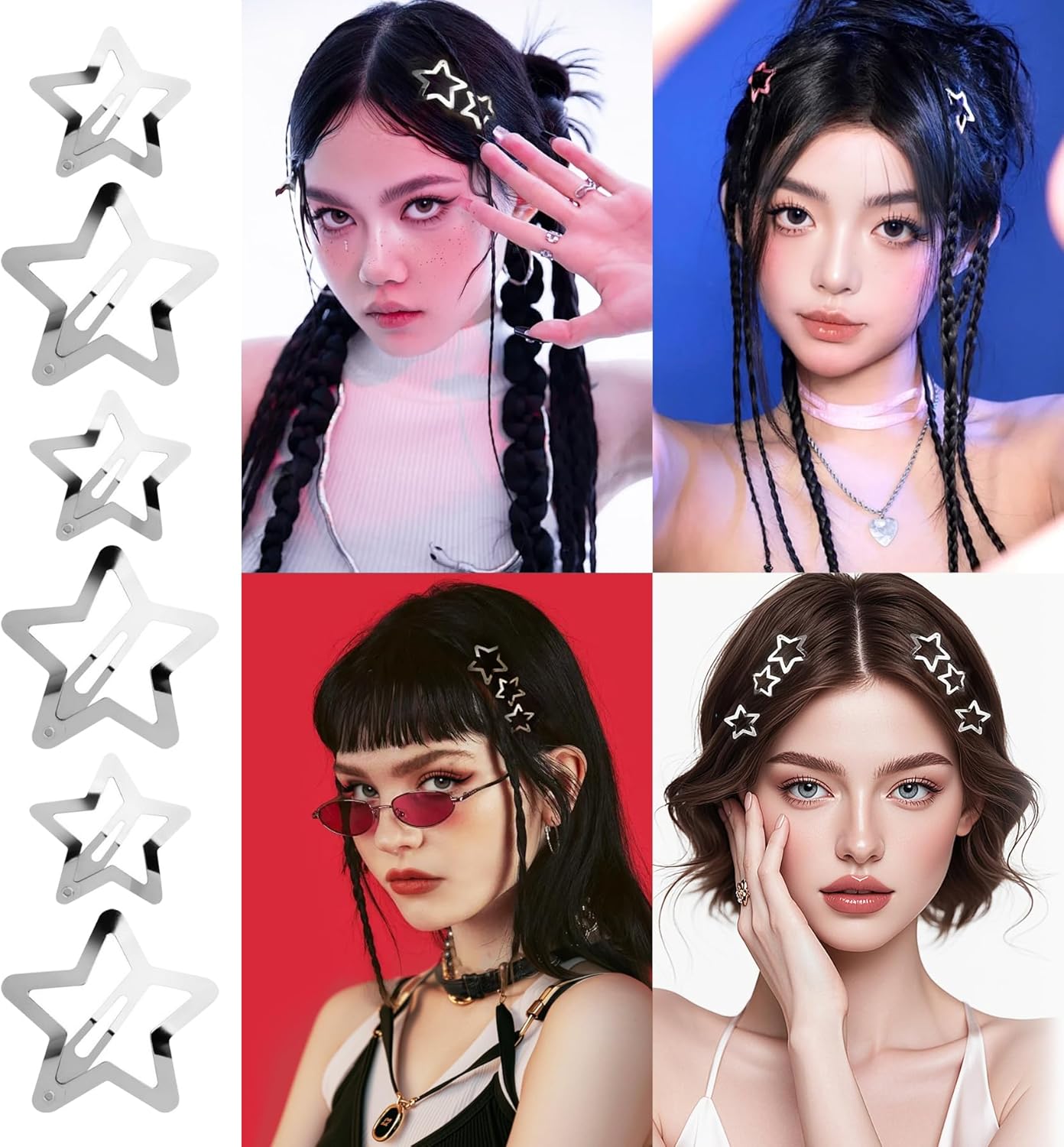 Pinces à cheveux - lot de 20, étoile argentée, style Y2K, accessoires fille