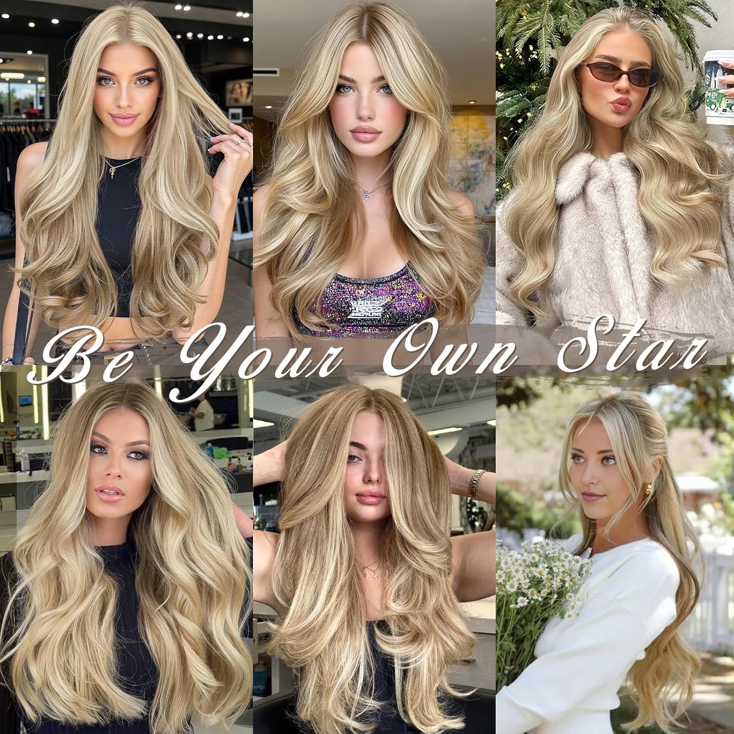 BARSDAR - Extensions à clips ondulées 50cm blond épais synthétique