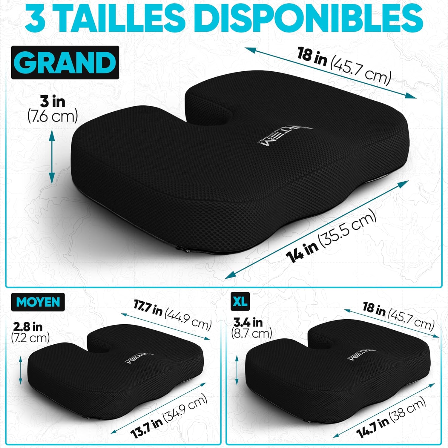 FORTEM - coussin lombaire/mousse mémoire - antidérapant - soutien dos et assise confort