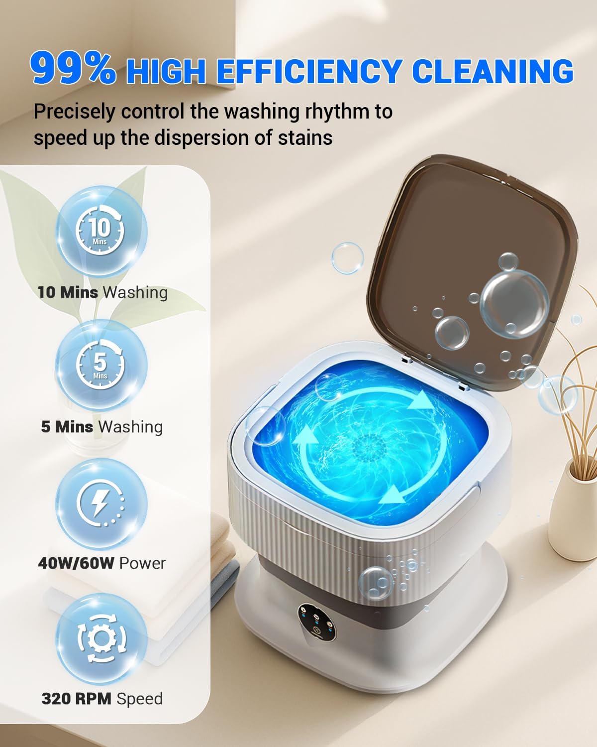 SUPAREE - mini machine à laver pliable 16L - portable, essorage 1.8kg