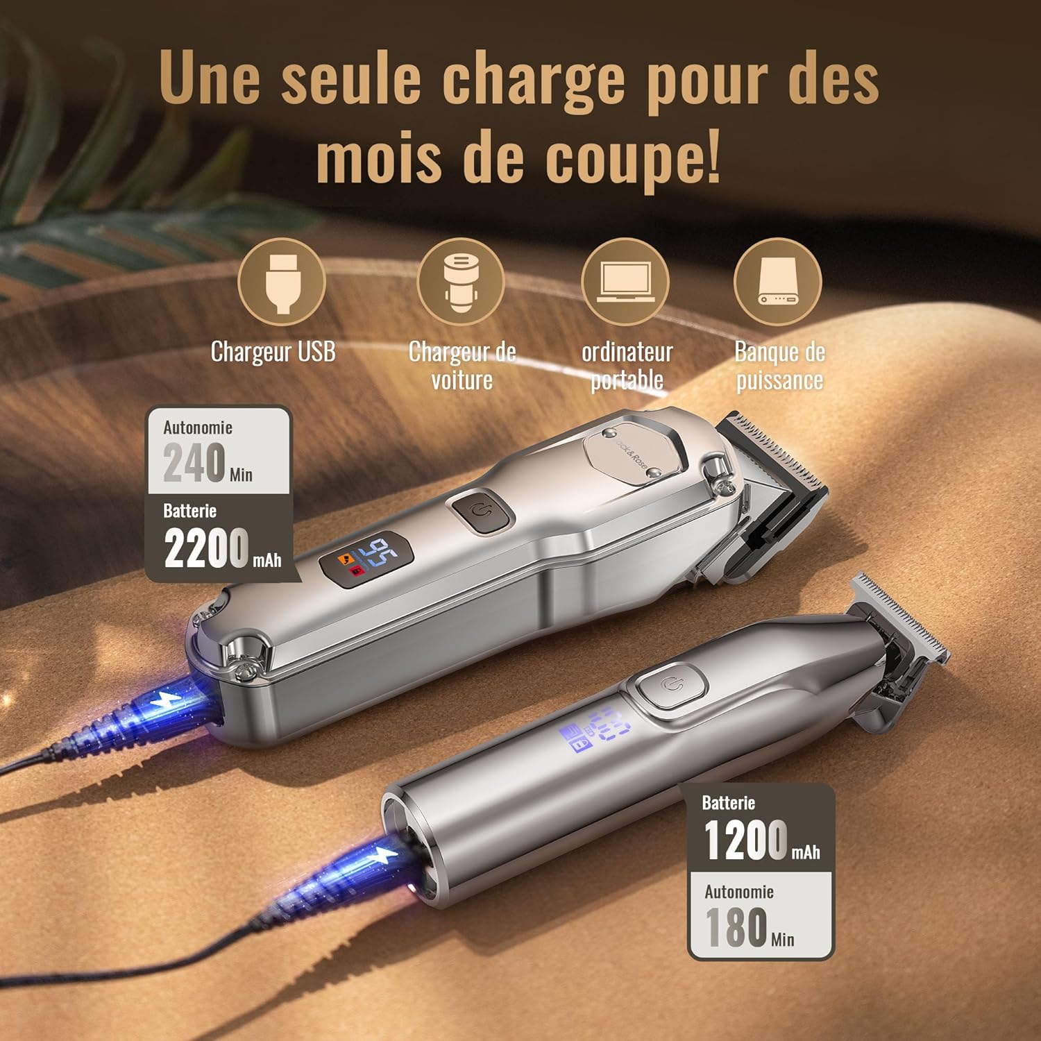 Tondeuse à cheveux - set professionnel étanche IPX7, coupe & barbe